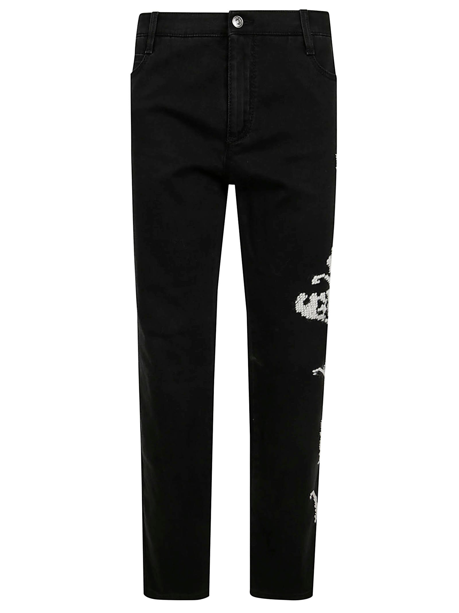 Ermanno Scervino Straight-leg Black Jeans With Artistic Embroidery In Black