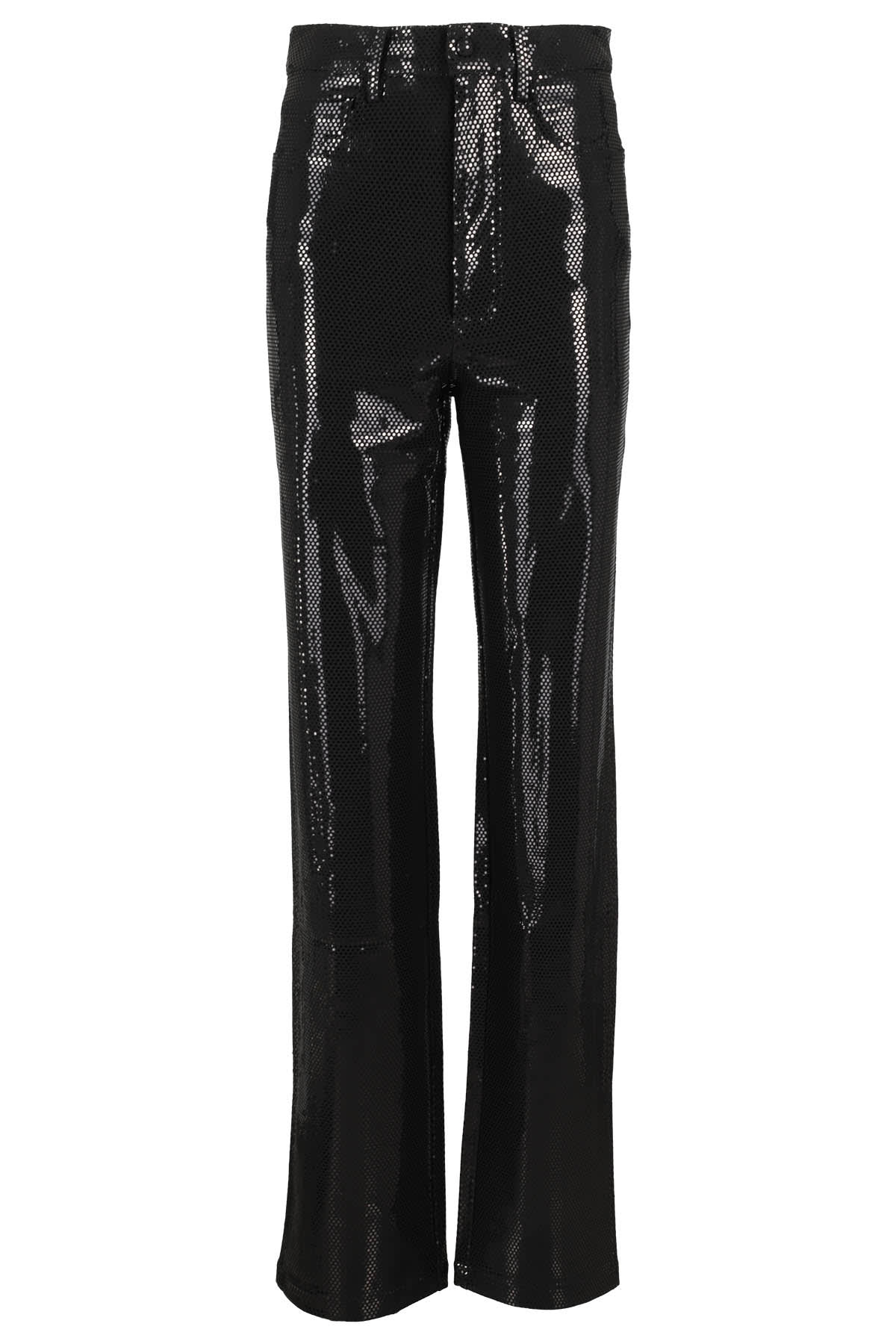 Shop Rotate Birger Christensen Foil Jersey Staight Pants In Black