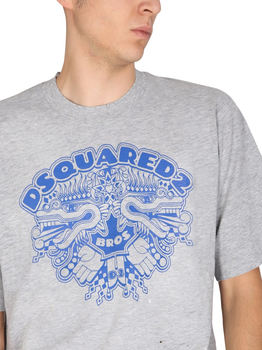 Shop Dsquared2 Dragon Bros Football T-shirt In Grey