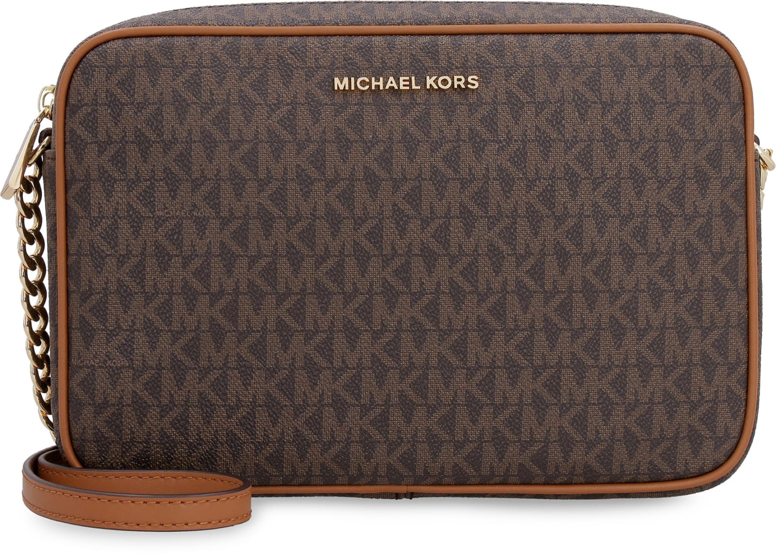 Shop Michael Michael Kors Jet Set Leather Crossbody Bag In Brown