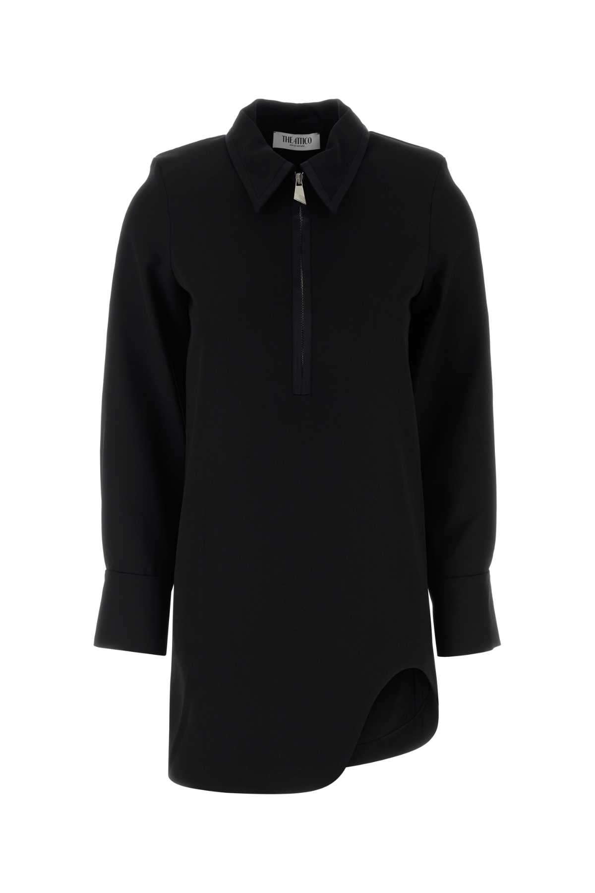 Attico Mini Dress With Long Sleeves And Asymmetrical Hem In Black