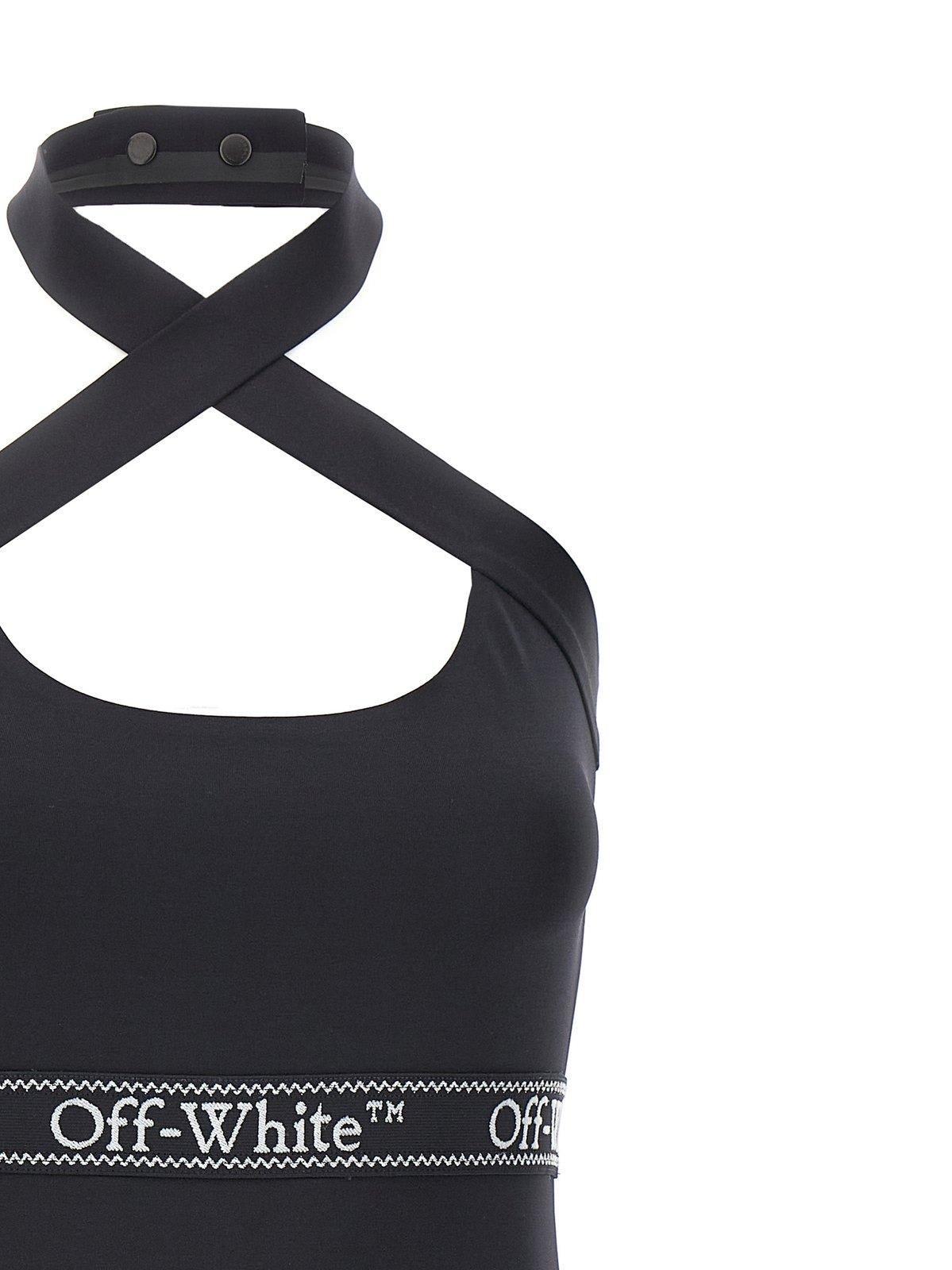 Shop Off-white Logo Band Cross-over Dress In Black White