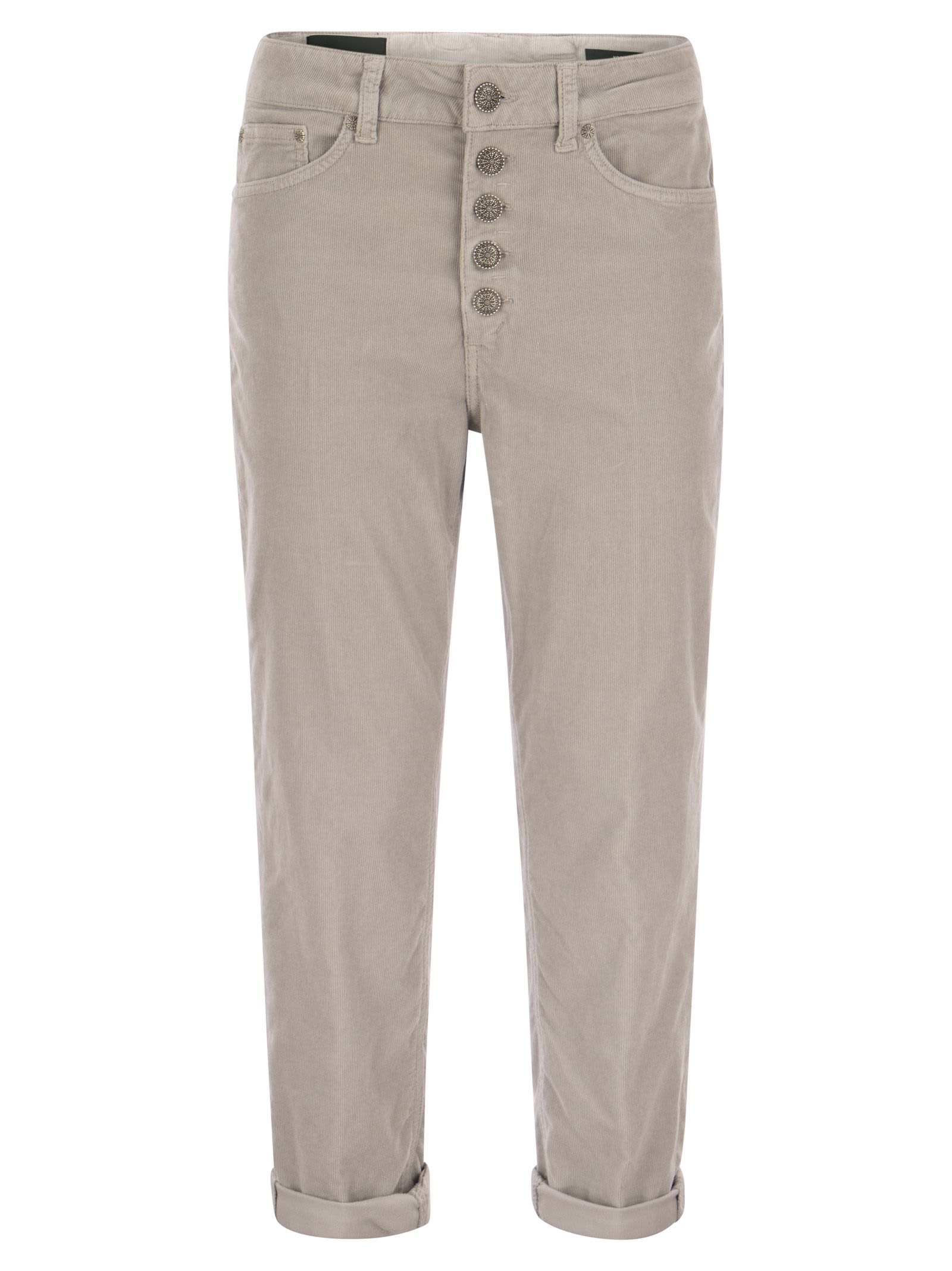 Shop Dondup Koons - Multi-striped Velvet Trousers With Jewelled Buttons In Grey