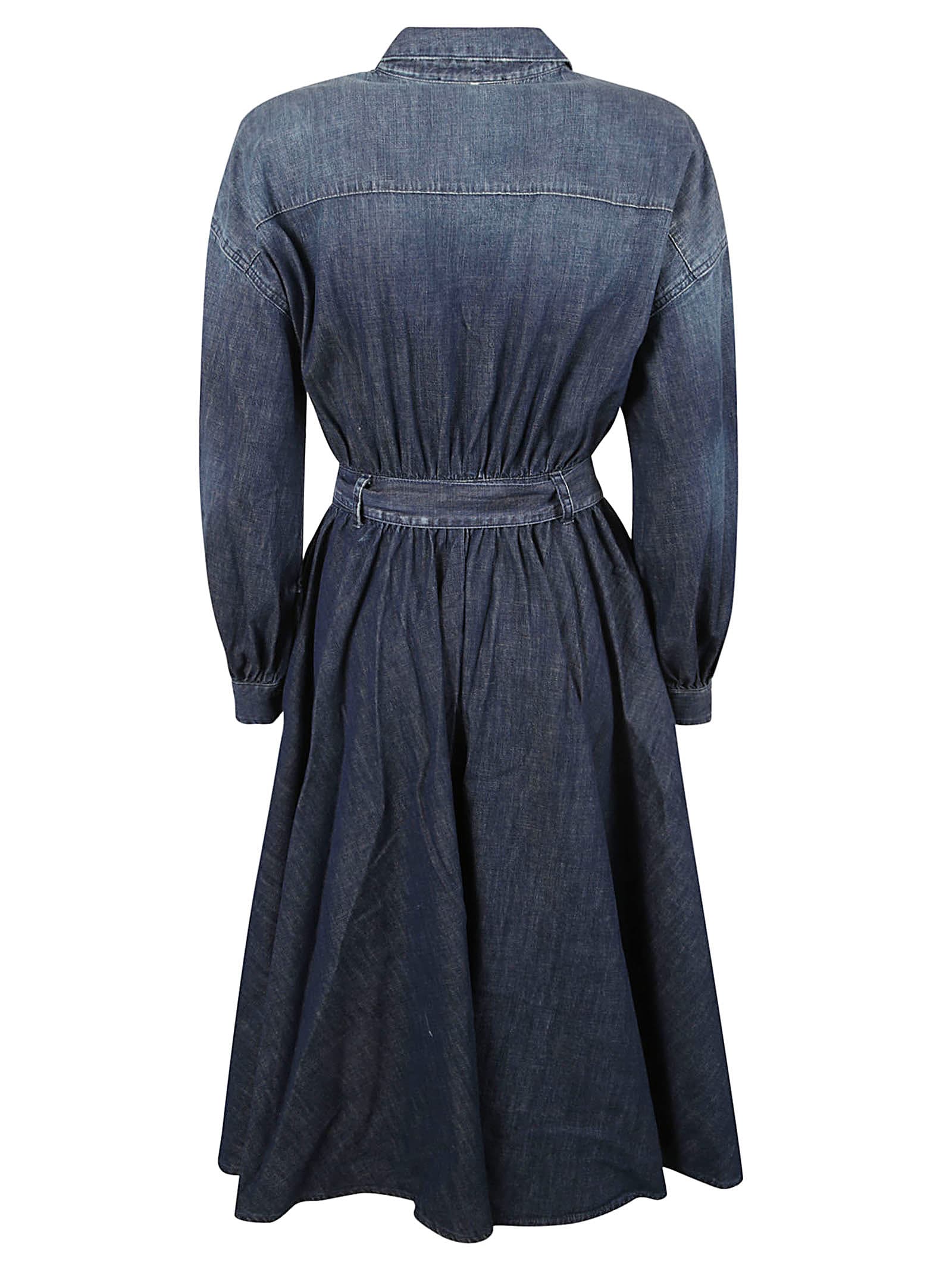 Shop Lorena Antoniazzi Belted Denim Long Dress In Sofy Blue