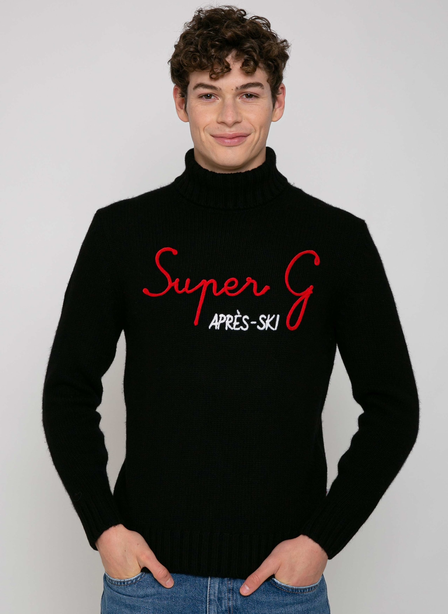 Mc2 Saint Barth Blended Cashmere High Neck Sweater With Super G Embroidery Super G Special Edition In Black