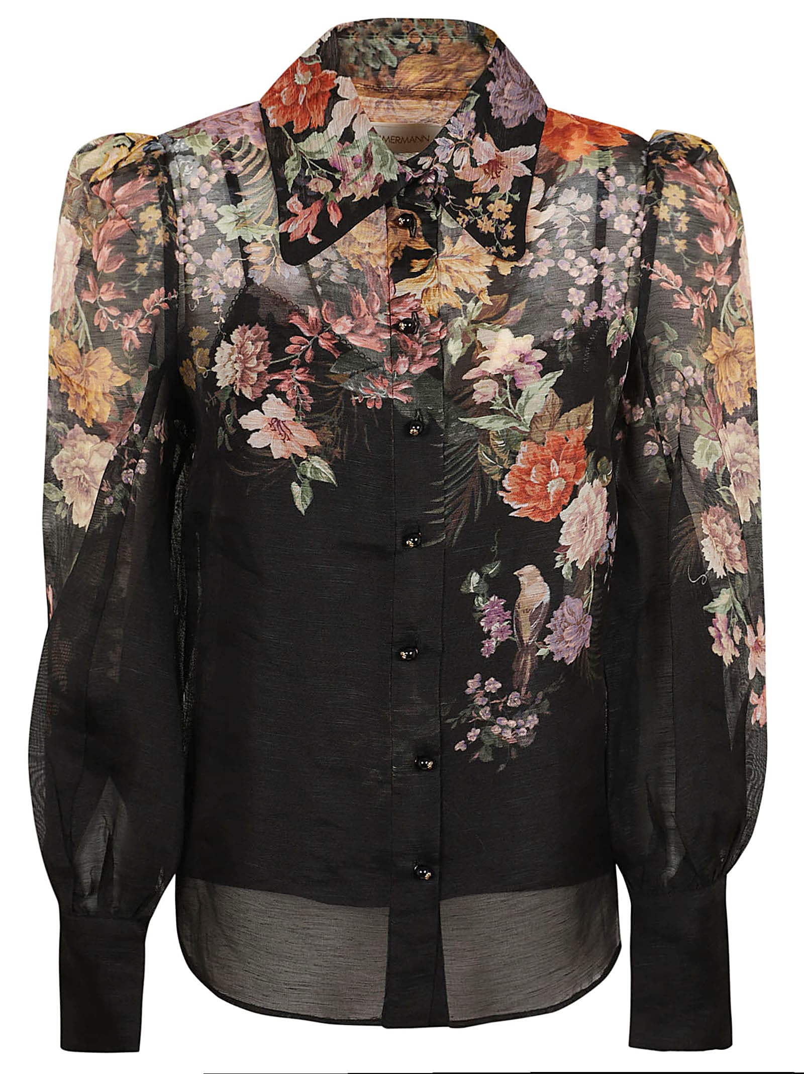 Shop Zimmermann Pavilion Tie Neck Blouse In Black Rococo Floral