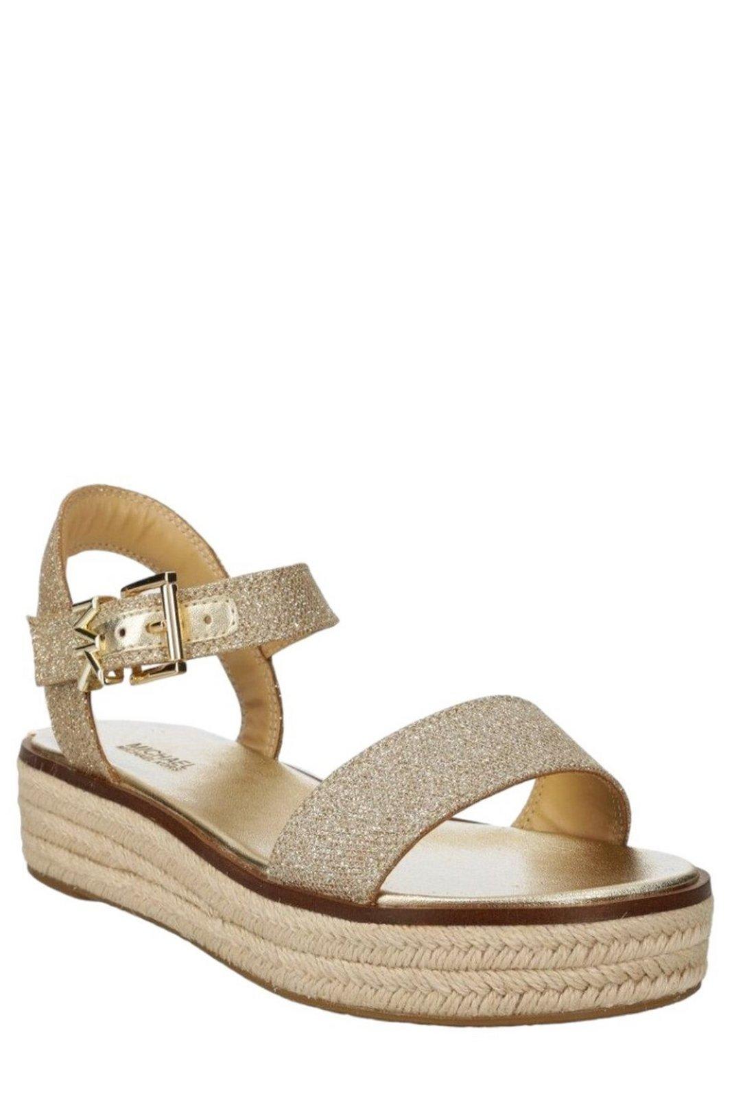Shop Michael Kors Richie Glitter Buckle-fastened Sandals In Champagne
