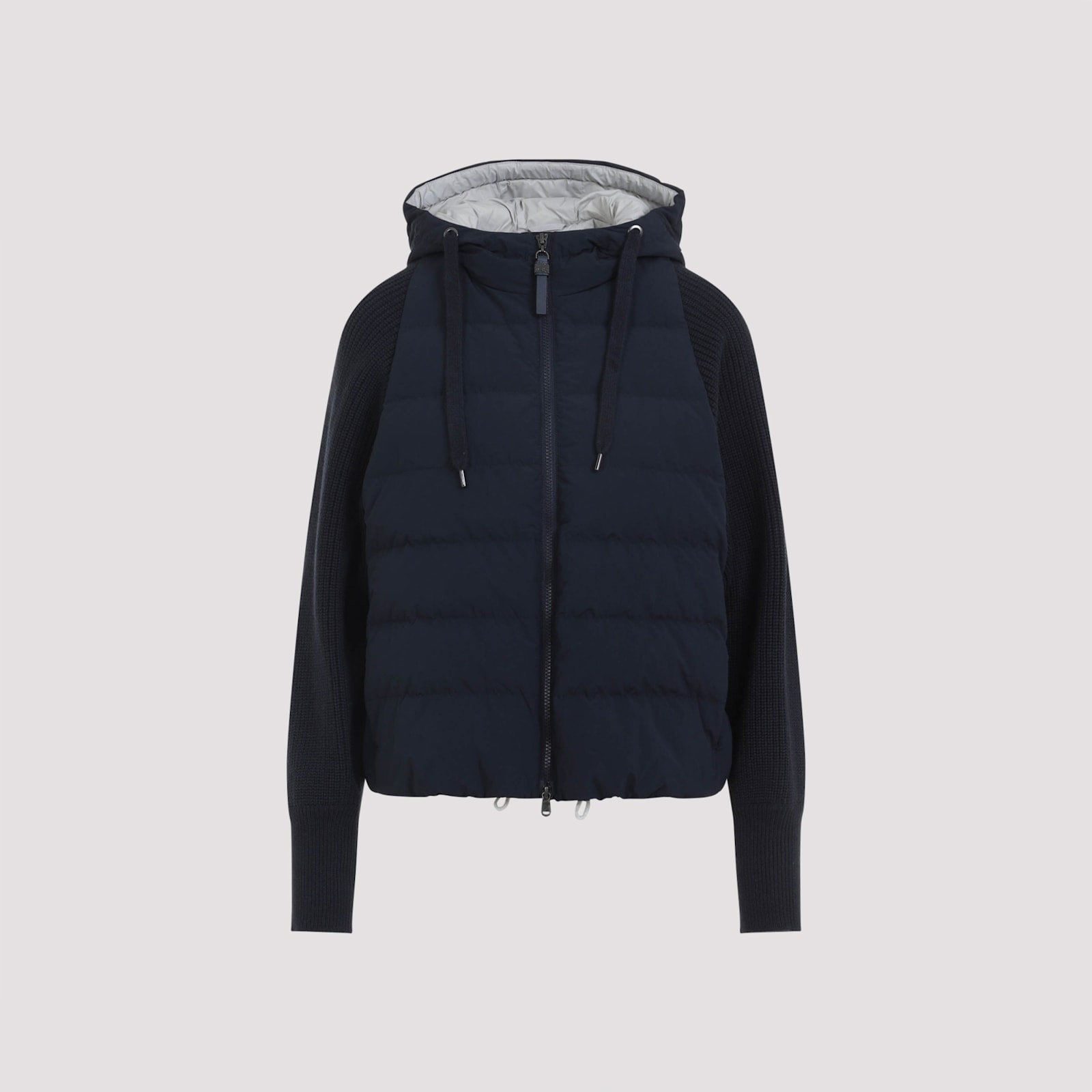 Brunello Cucinelli Women Two-material Puffer Jacket In Blue
