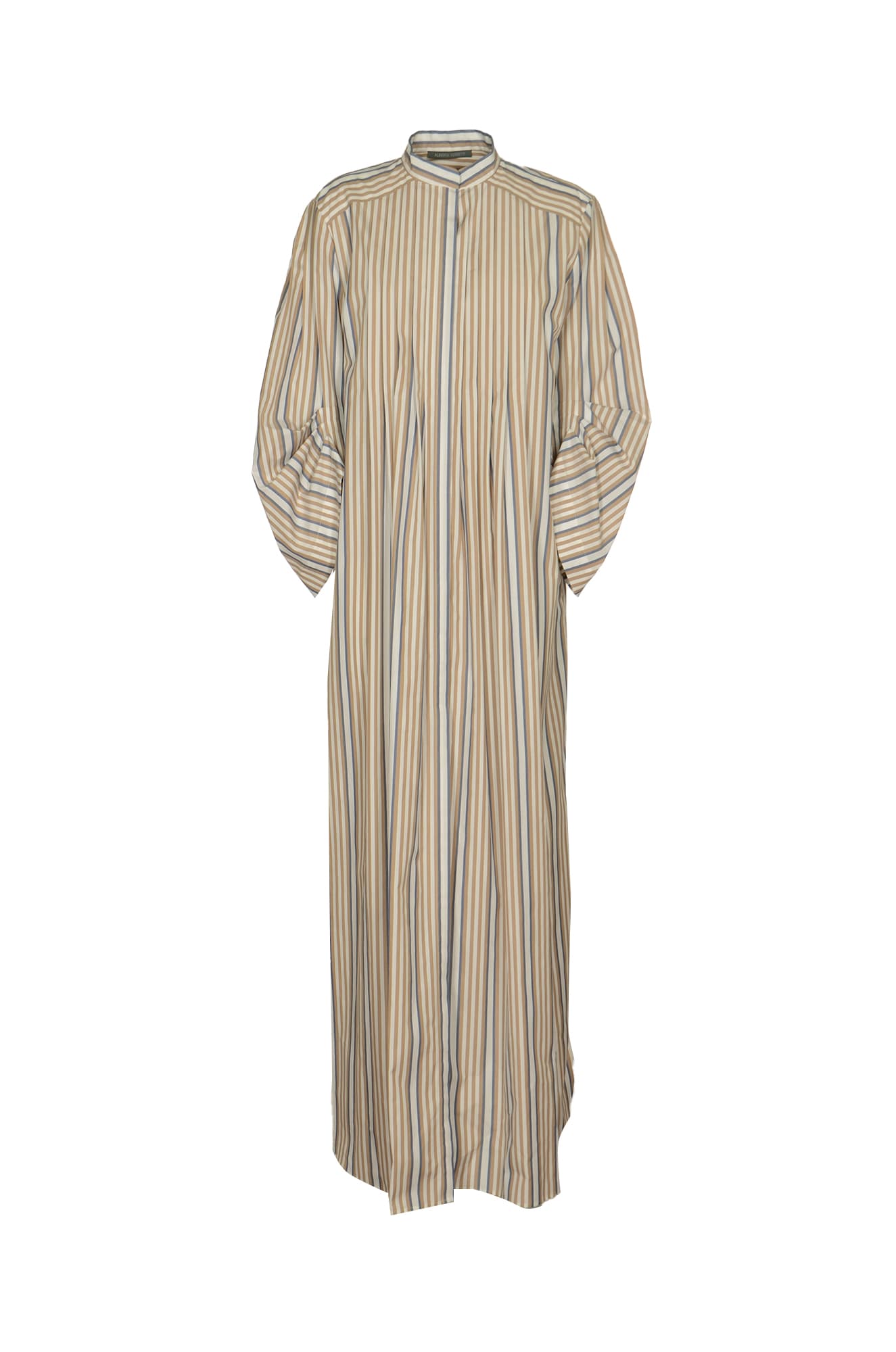 Shop Alberta Ferretti Pinstripe Long Dress In Fantasia Beige
