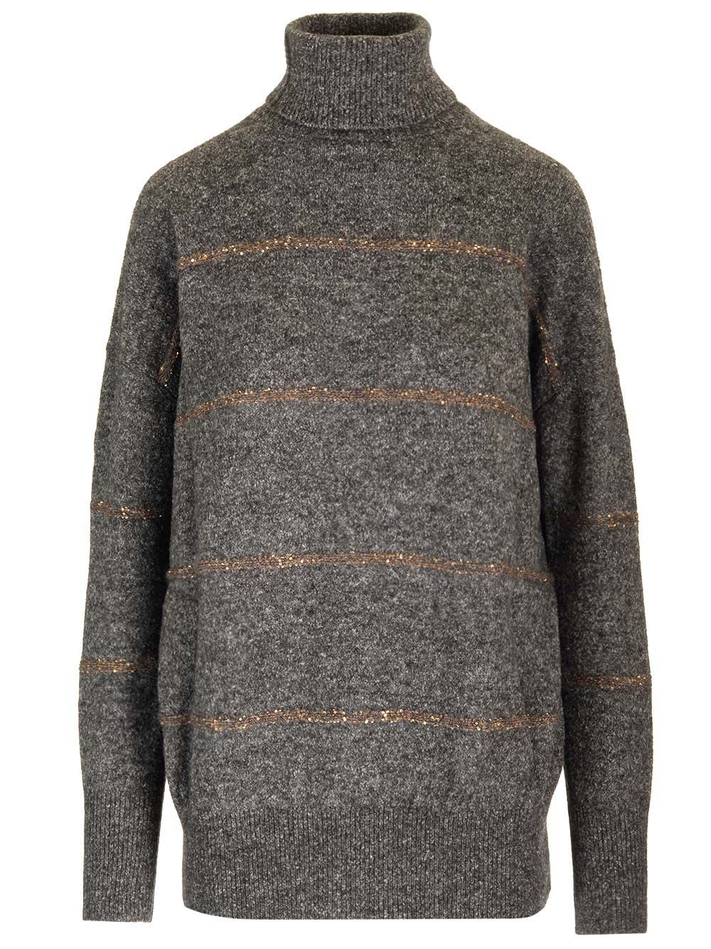 Shop Brunello Cucinelli Oversized Turtleneck In Grey