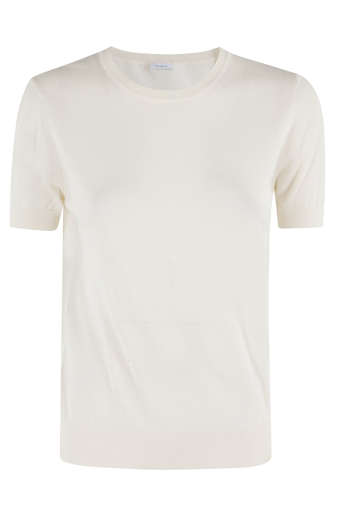 Malo Panna Round Neck T-shirt With Ribbed Trims In Bianco