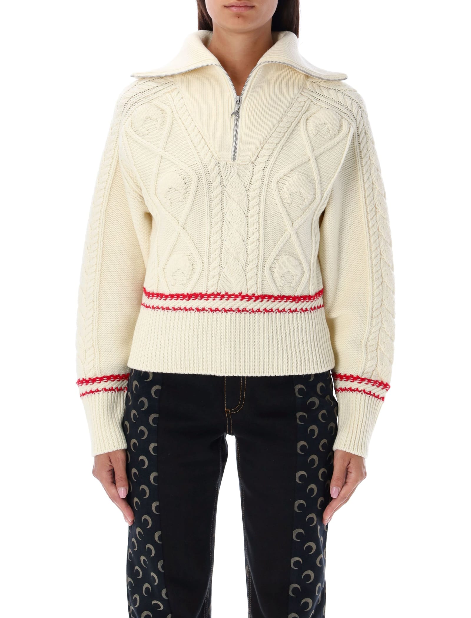 Marine Serre Cable Knit Zip Sweater