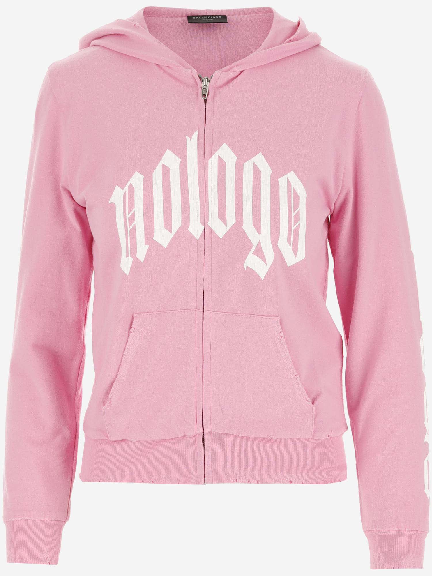 Shop Balenciaga Stretch Cotton Hoodie With Slogan Print In Pink