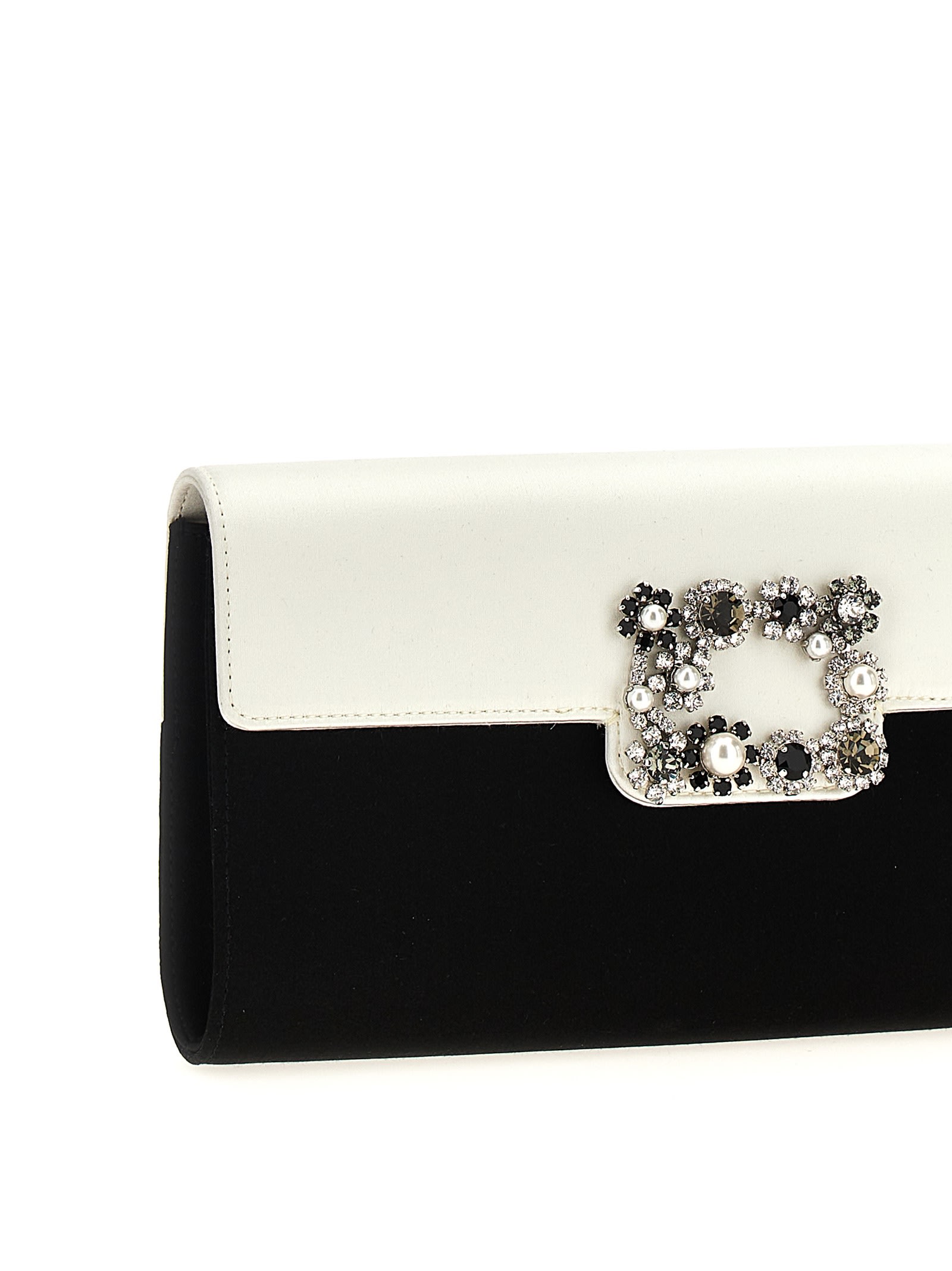 Shop Roger Vivier Flower Strass Clutch In White/black