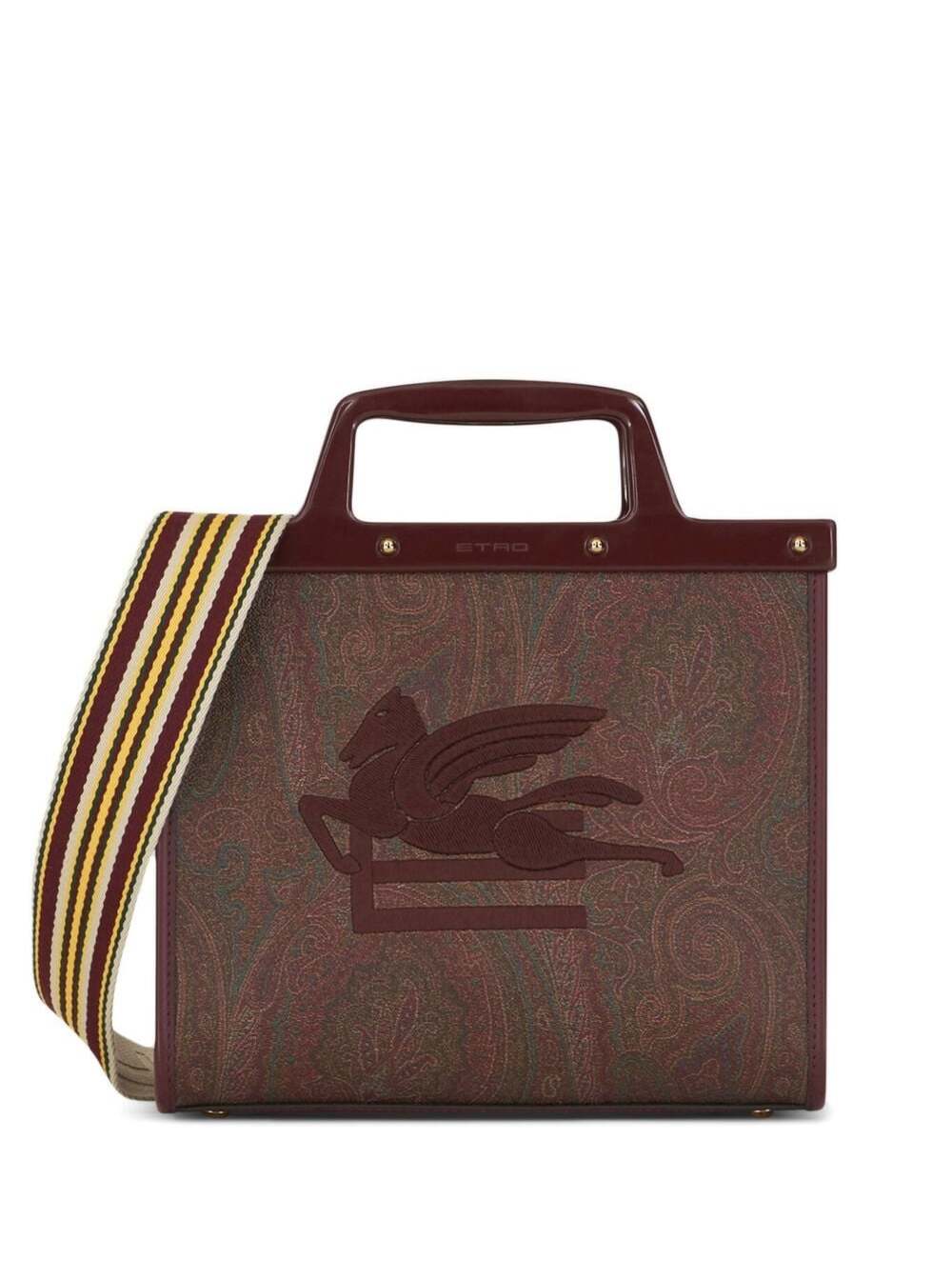 Shop Etro Love Trotter Brown Shopper Bag With Ribbon Shoulder Strap And Embroidered Loo In Cotton Blend Woman