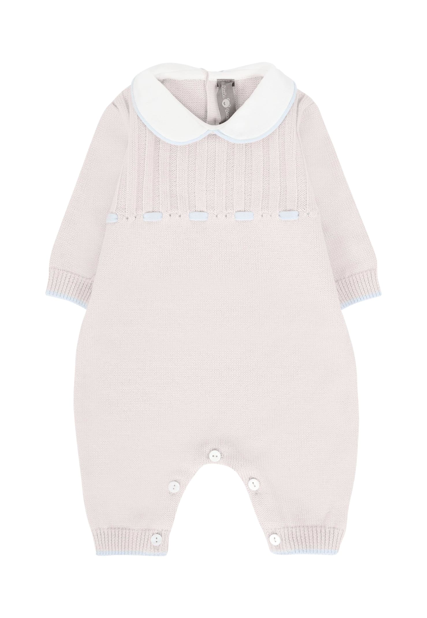 Little Bear Beige Jumpsuit For Babykids With Ivory Ribbon In Sand