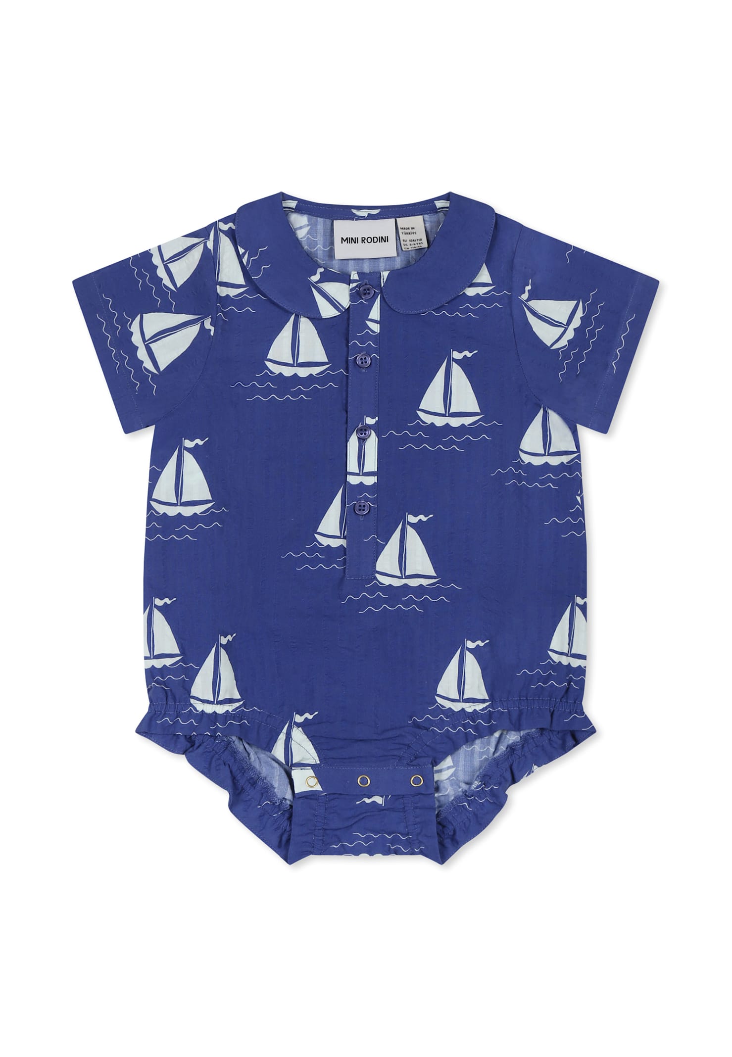 Mini Rodini Blue Romper For Babykids With Sailboats In Blue