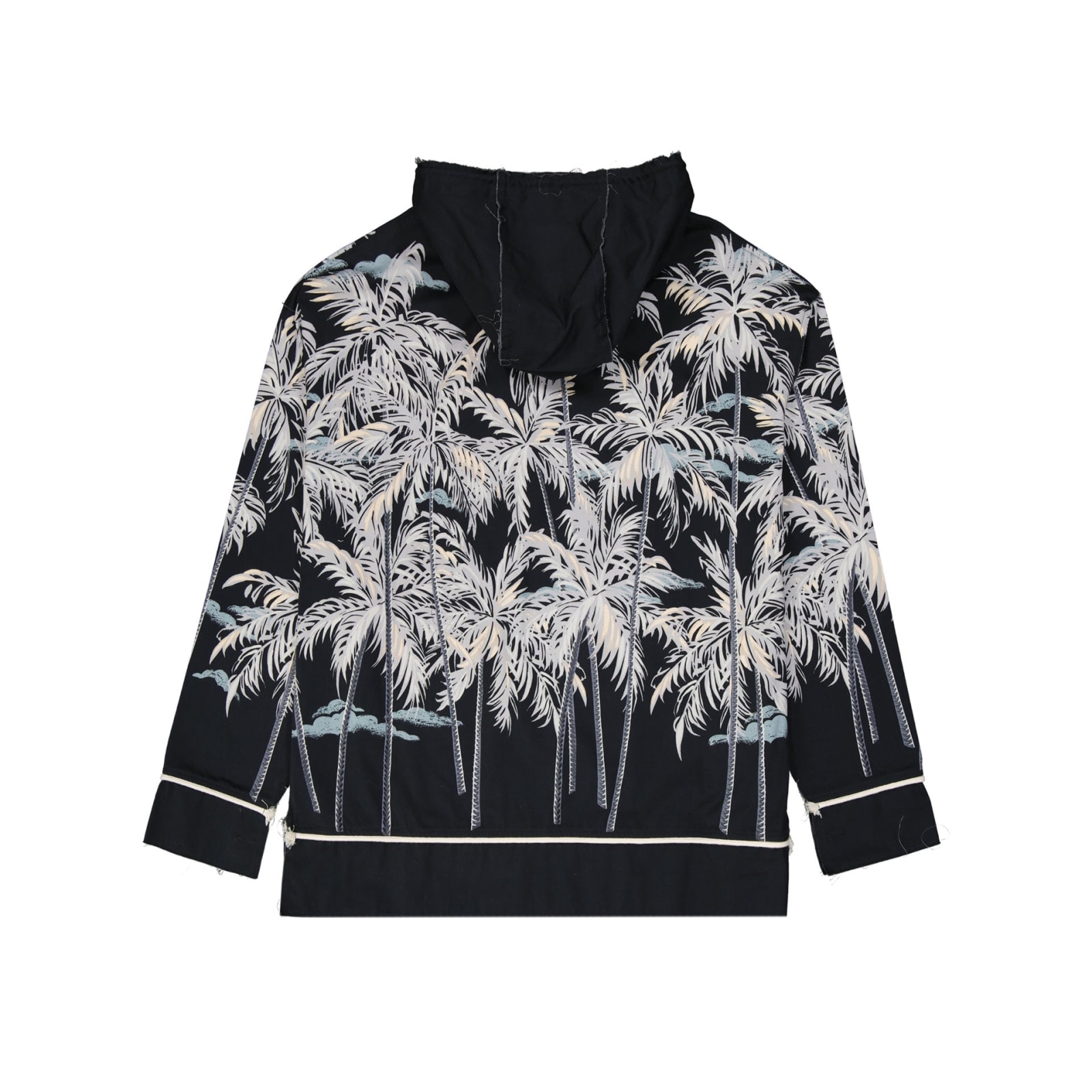 Shop Palm Angels Hooded Printed Shirt In Black