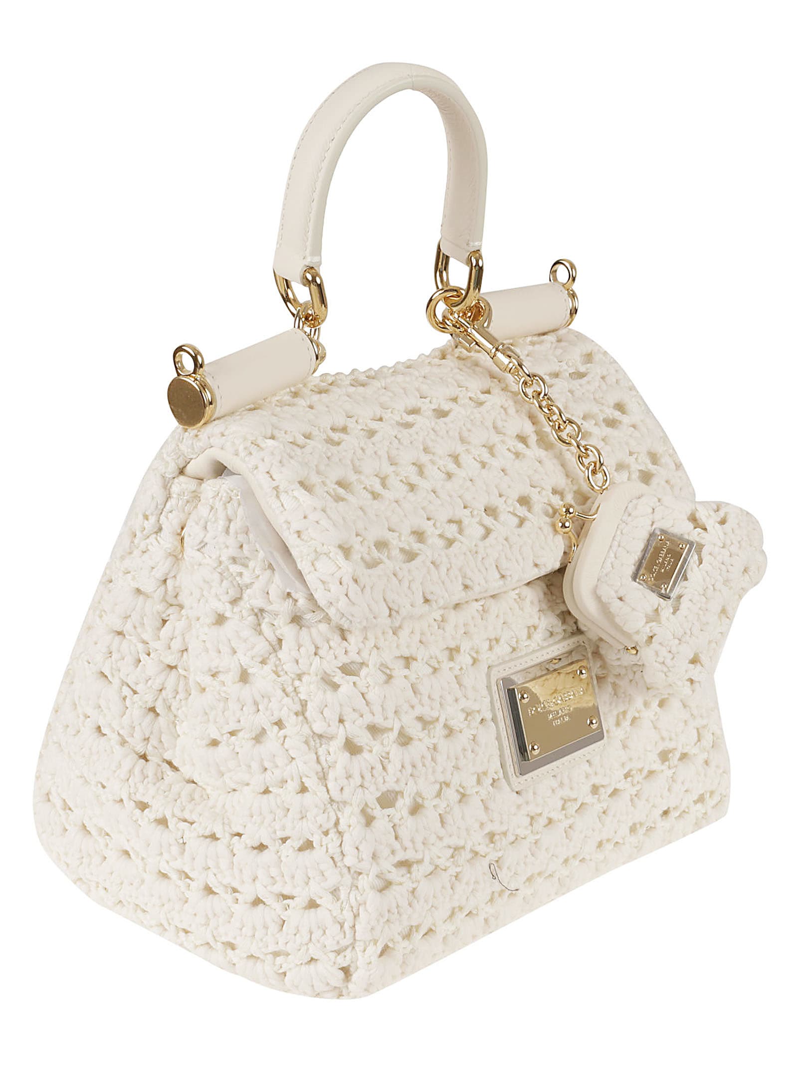 DOLCE & GABBANA Miss Sicily crochet and leather shoulder bag