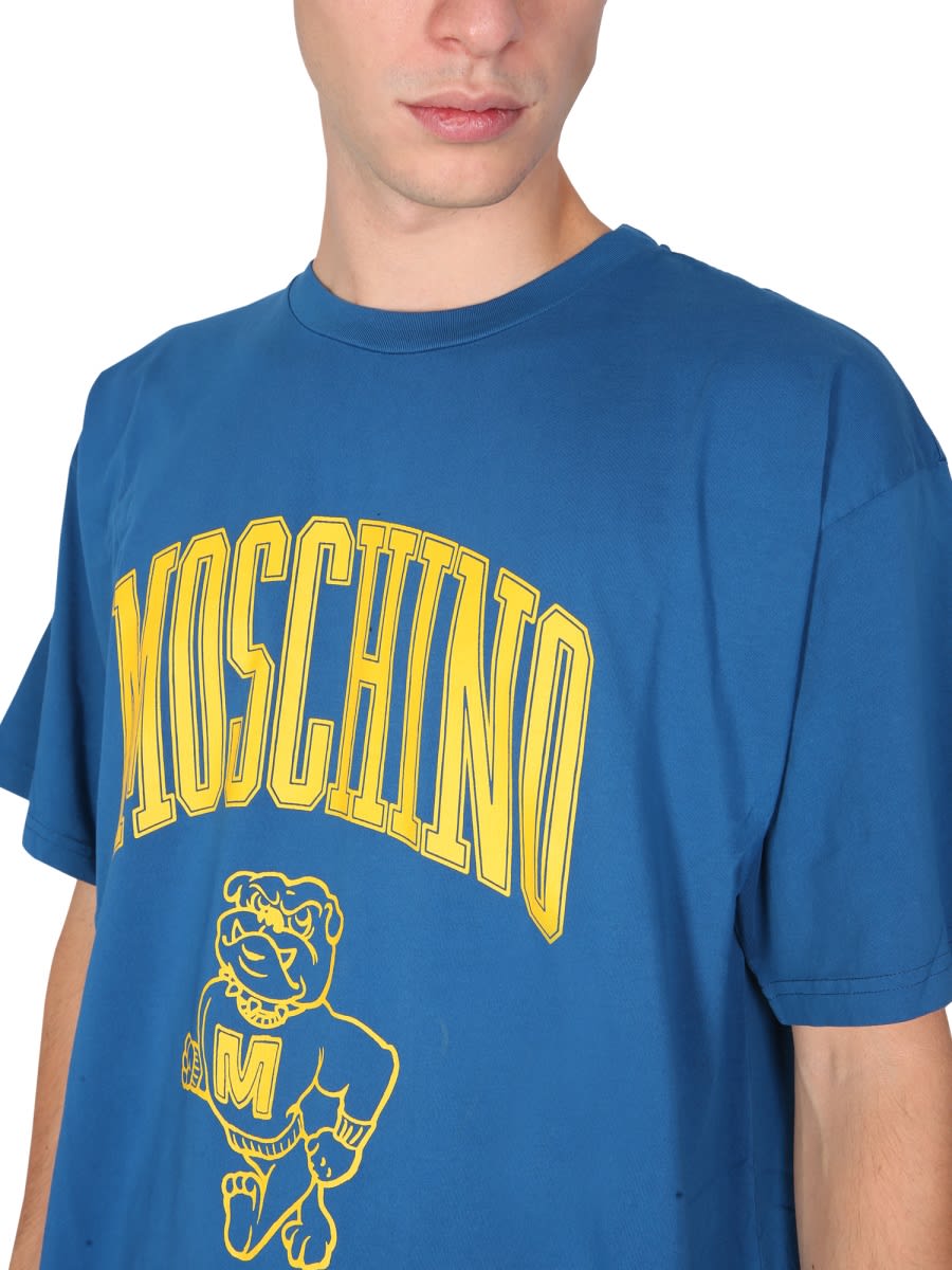 Shop Moschino T-shirt With Print In Blue