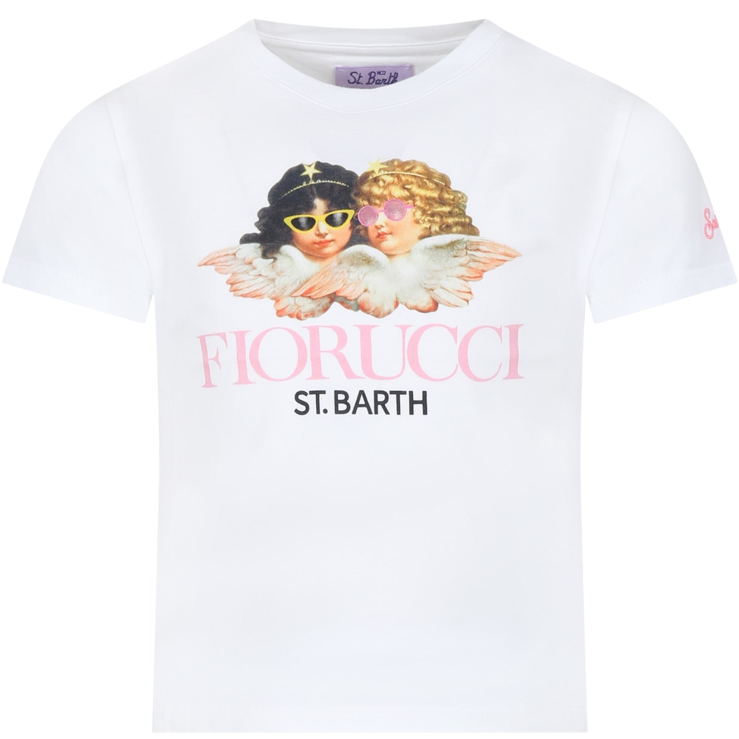 Shop Mc2 Saint Barth White T-shirt For Girl With Angel Print