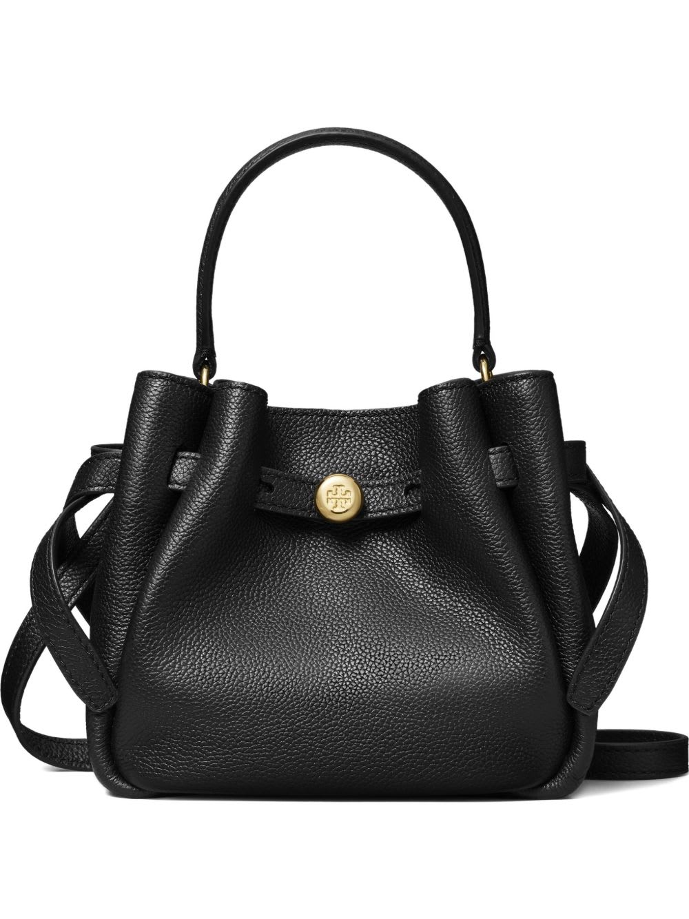 Tory Burch Romy Mini Leather Bucket Bag In Black