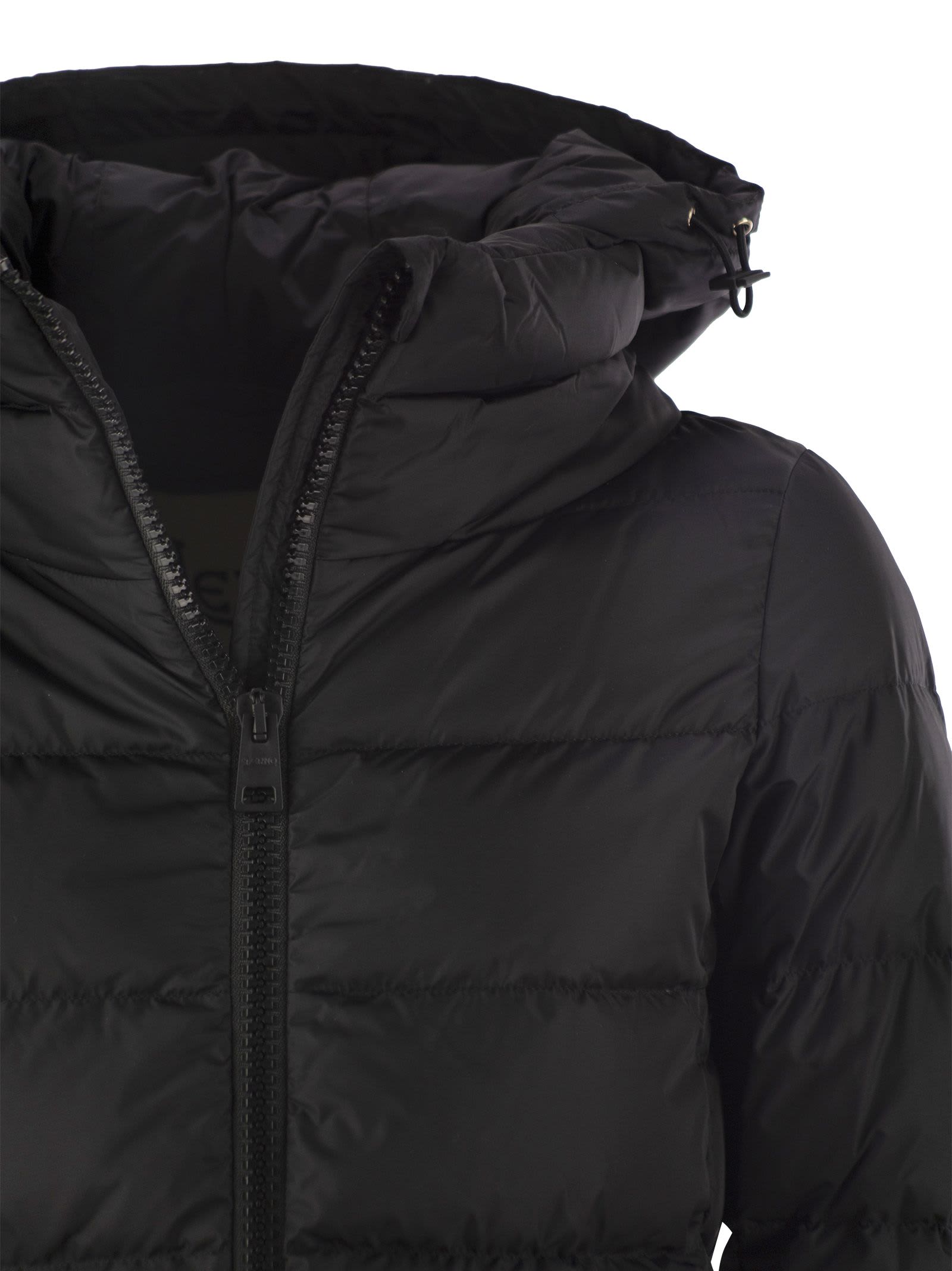 Shop Herno Medium Down Jacket With Hood In Black