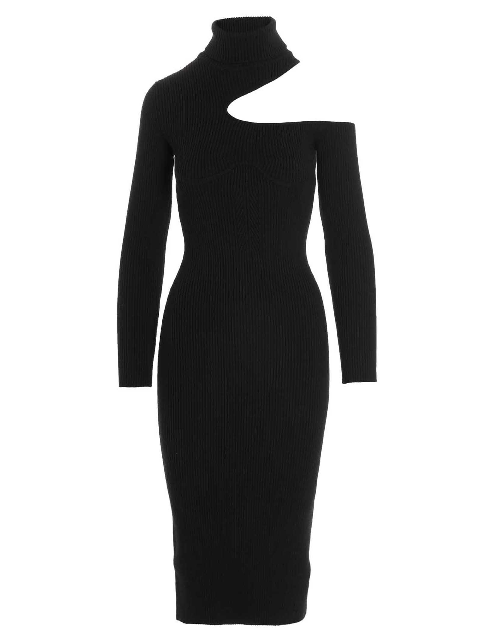 Tom Ford Cutout Ribbed Wool-blend Turtleneck Midi Dress In Black