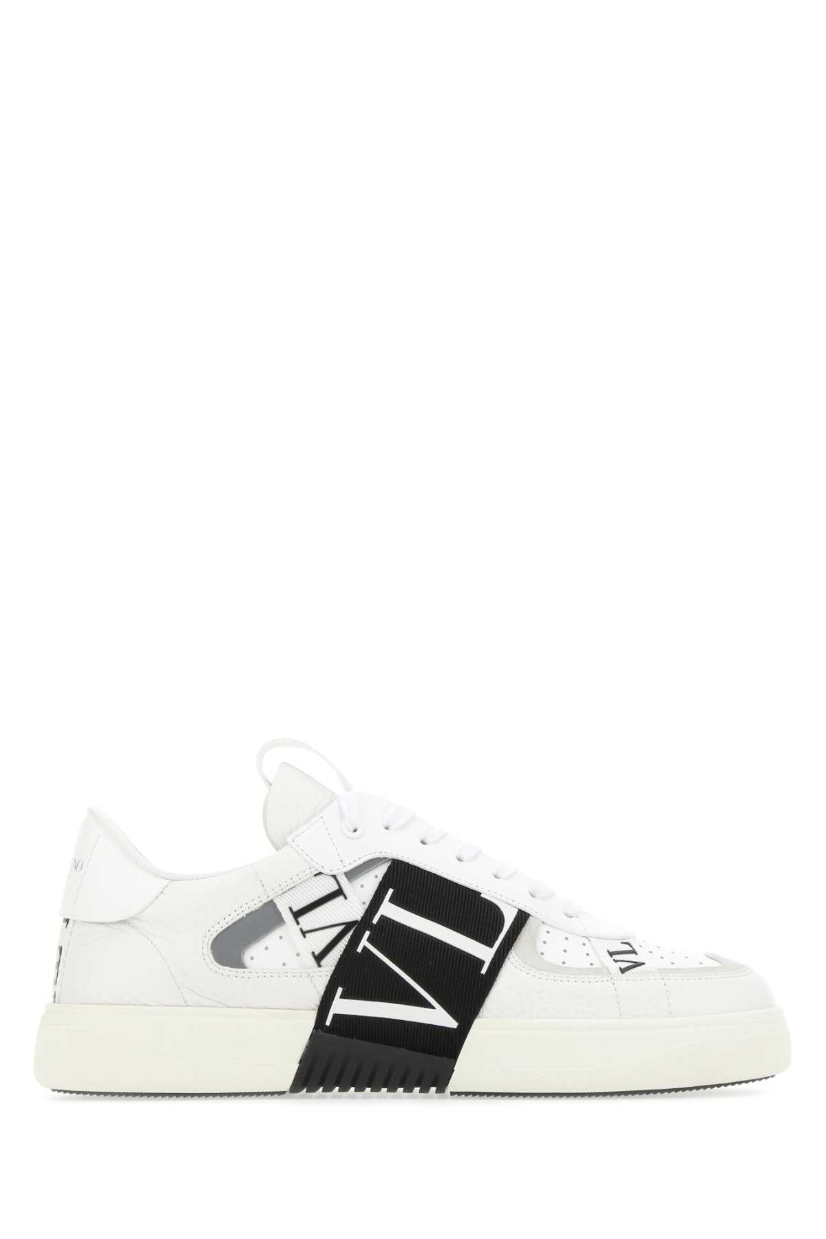 Shop Valentino White Leather Vl7n Sneakers In 24p