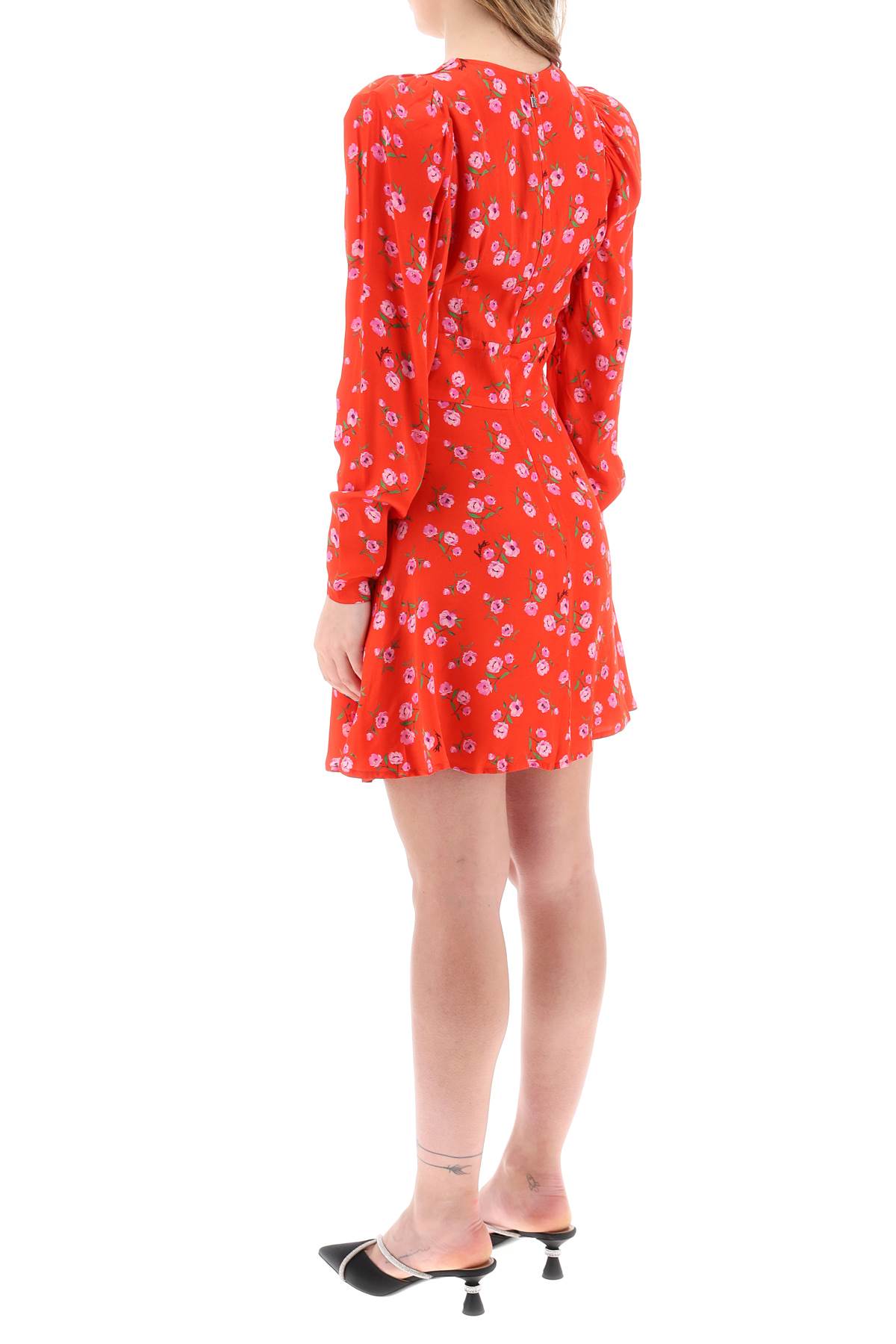 Shop Rotate Birger Christensen Floral Printed Satin Mini Dress In Wildeve Cluster High Risk Red Comb (red)