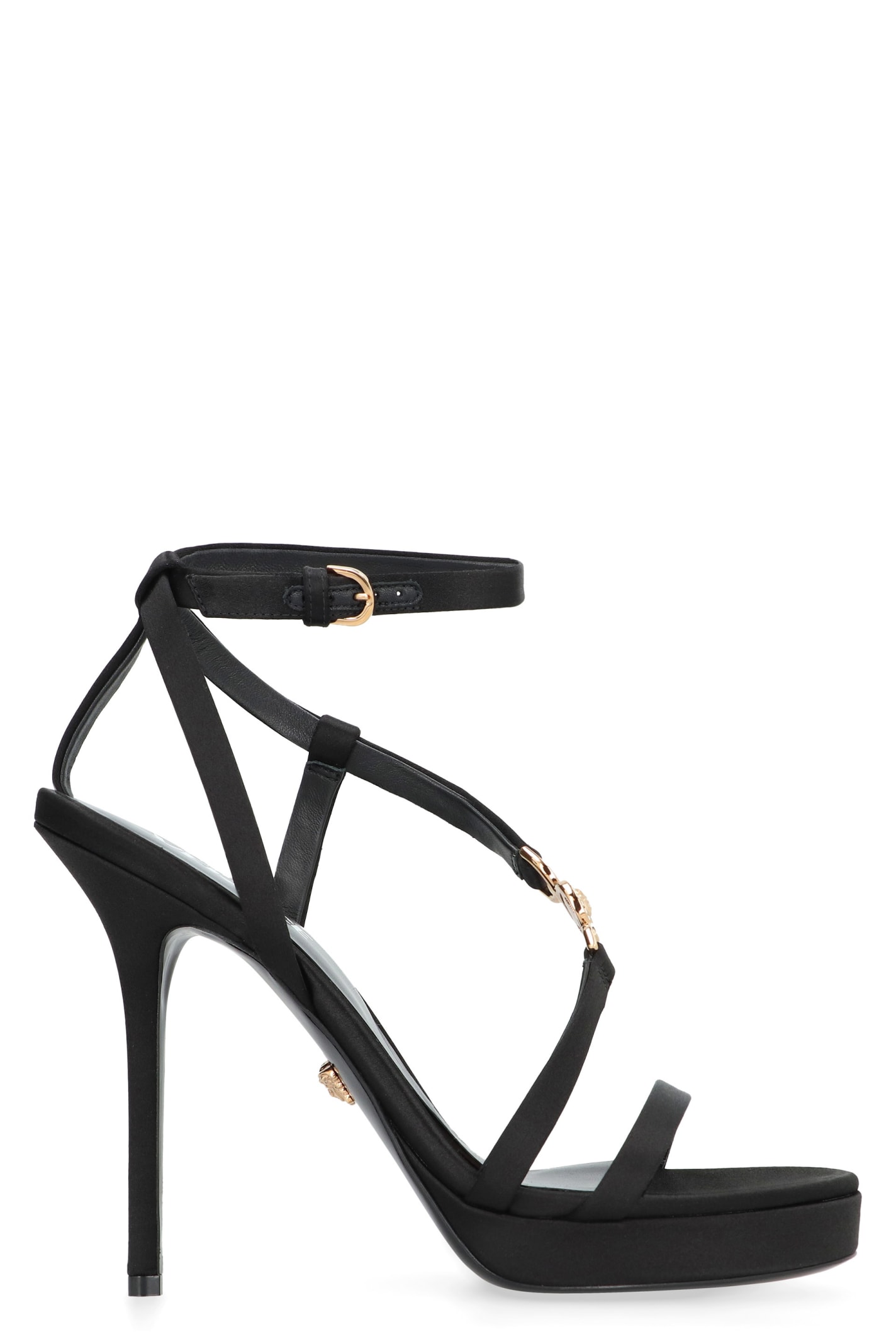 Shop Versace Medusa 95 Satin Sandals In Black