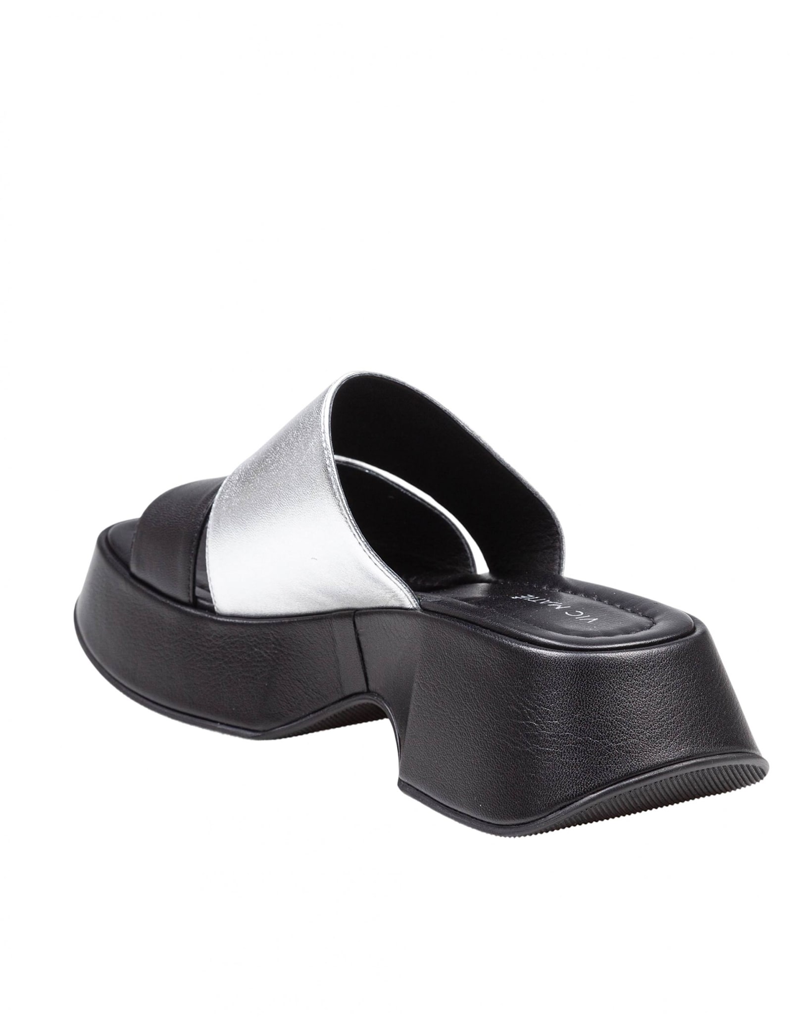 Vic Matie Mini Yoko Sandal In Black And Silver Leather In Sand