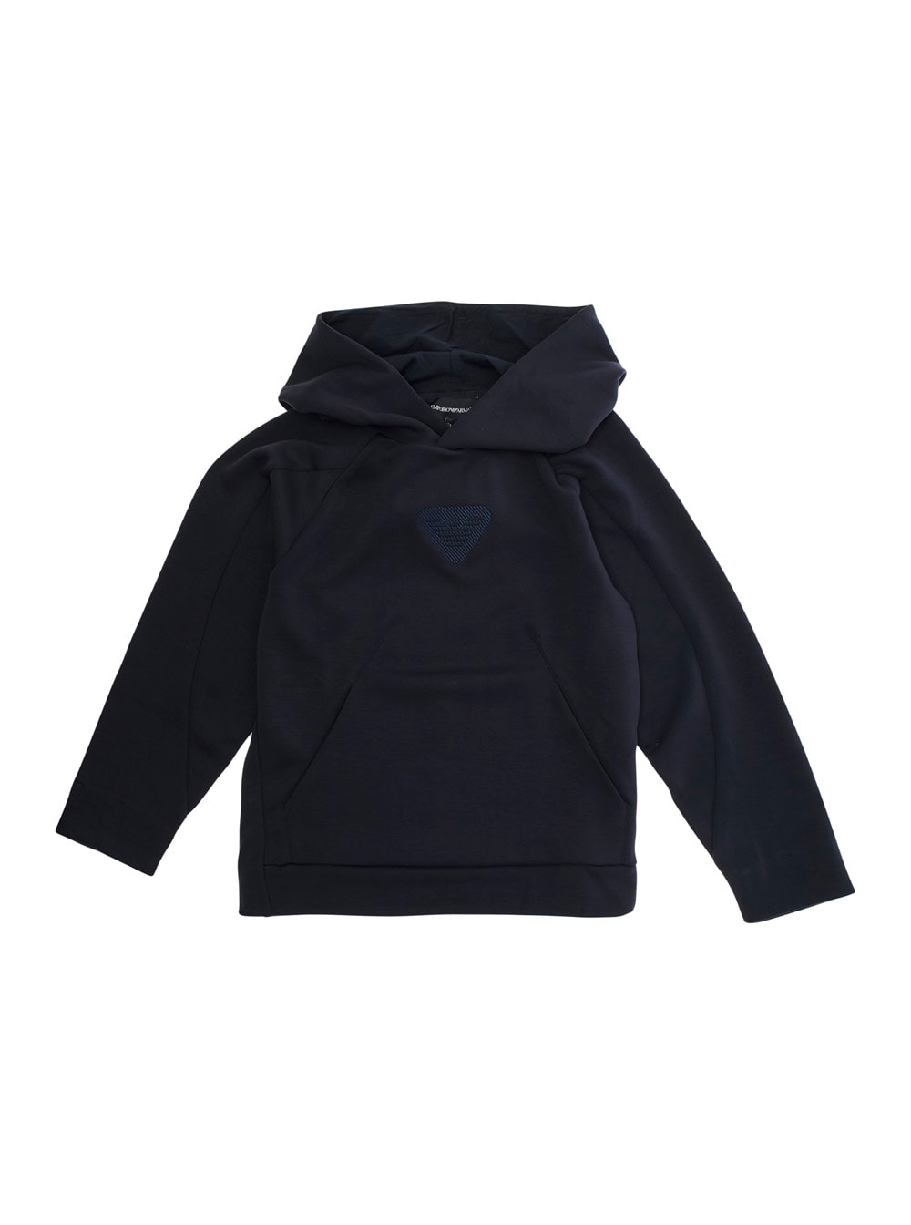 Emporio Armani Blue Sweatshirt With Fixed Hood And Logo Detail On The Front In Tech Fabric Stretch Boy In Blue