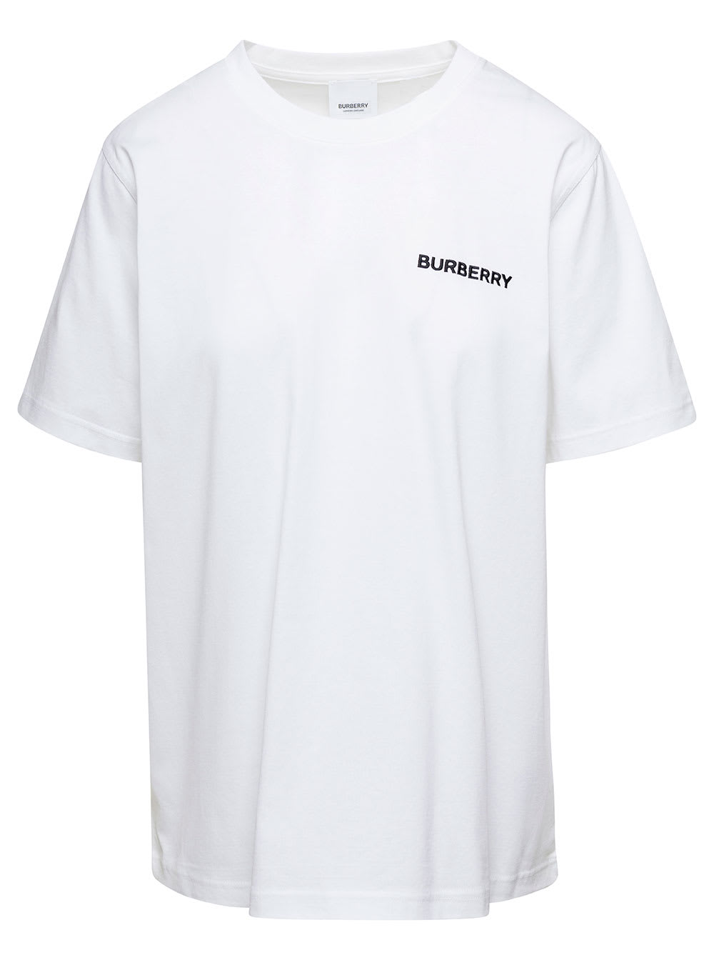 BURBERRY WHITE T-SHIRT WITH LOGO ON THE FRON AND TB LOGO PRINT ON THE BACK IN COTTON WOMAN