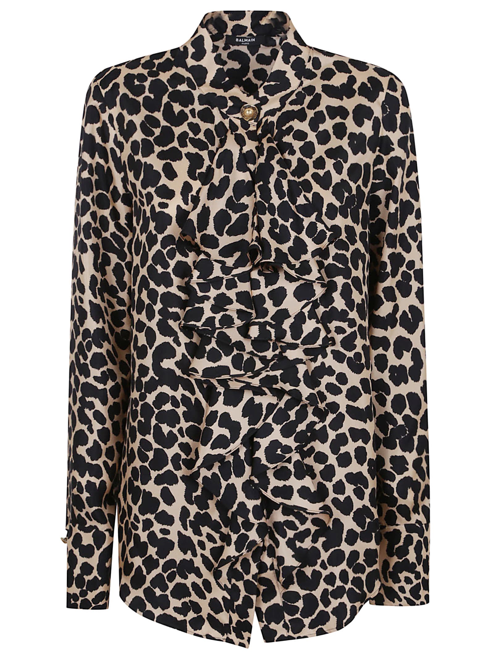 Balmain Jabot Collar Leopard Print Shirt In Animal Print