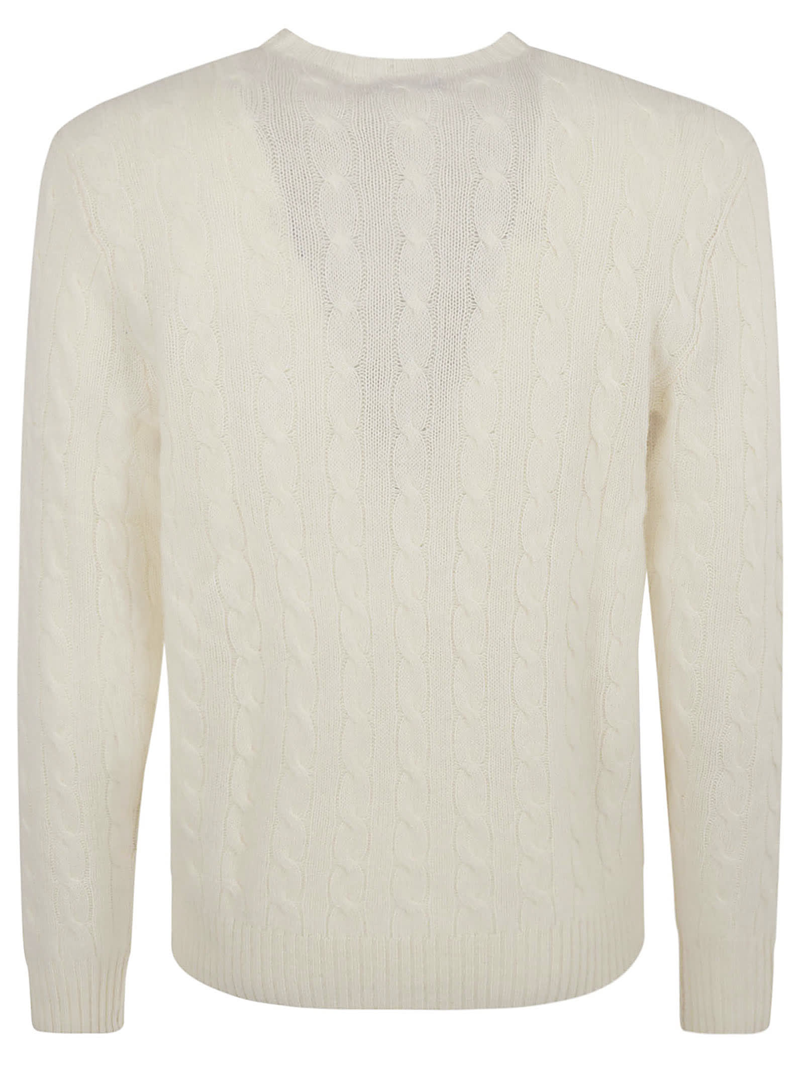 Shop Ralph Lauren Cable Knit Logo Embroidery Ribbed Sweater In Natural