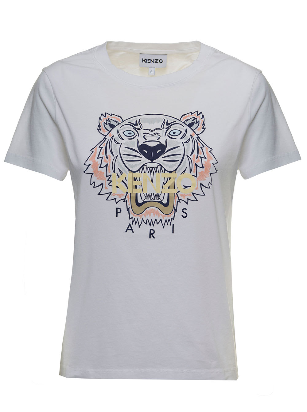 Kenzo White Cotton T-shirt With Tiger Logo