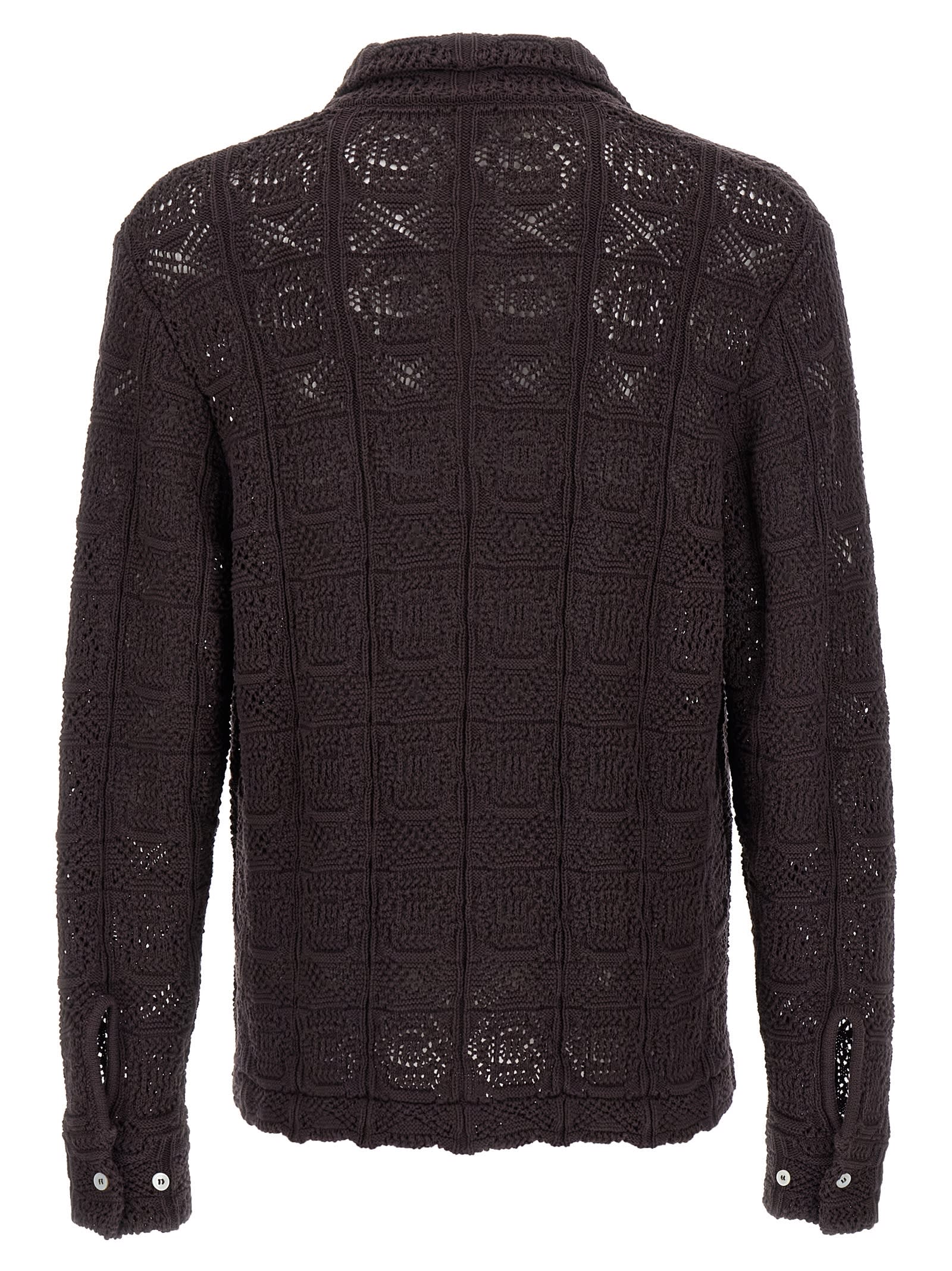Séfr Myles Brown Knitted Cotton Shirt In Brown