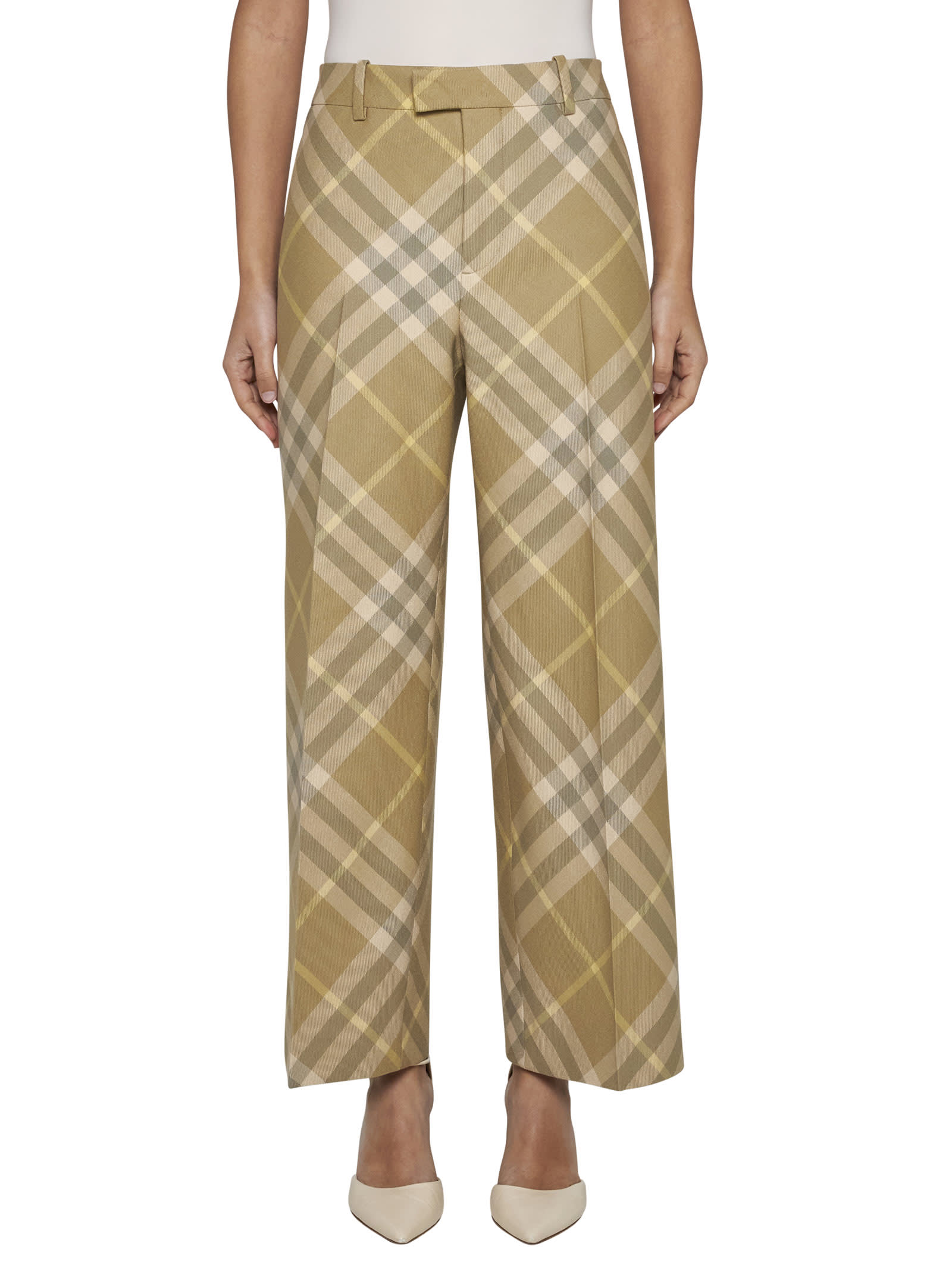 Shop Burberry Pants In Flax Ip Check