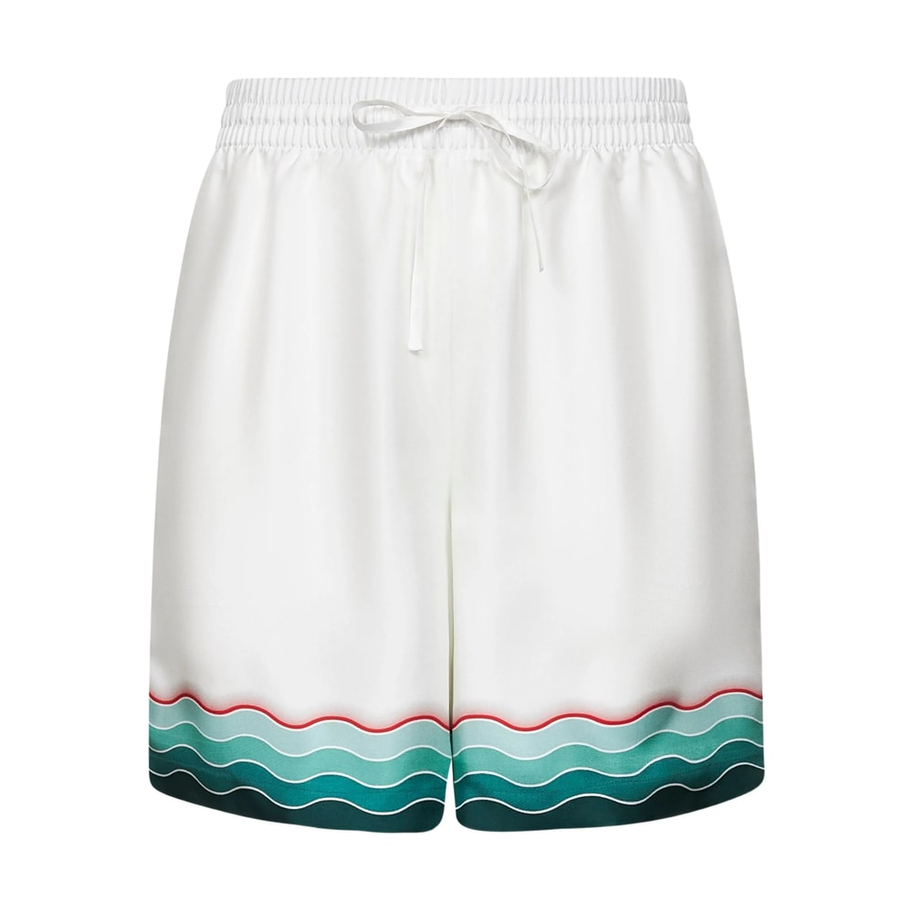 Casablanca Silk Twill Drawstring Shorts With Graphic Print In White