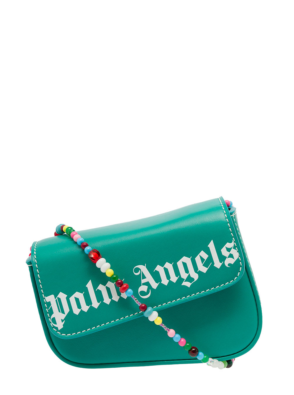 Palm Angels Palma Angels Womans Green Leather Crossbody Bag With Beads
