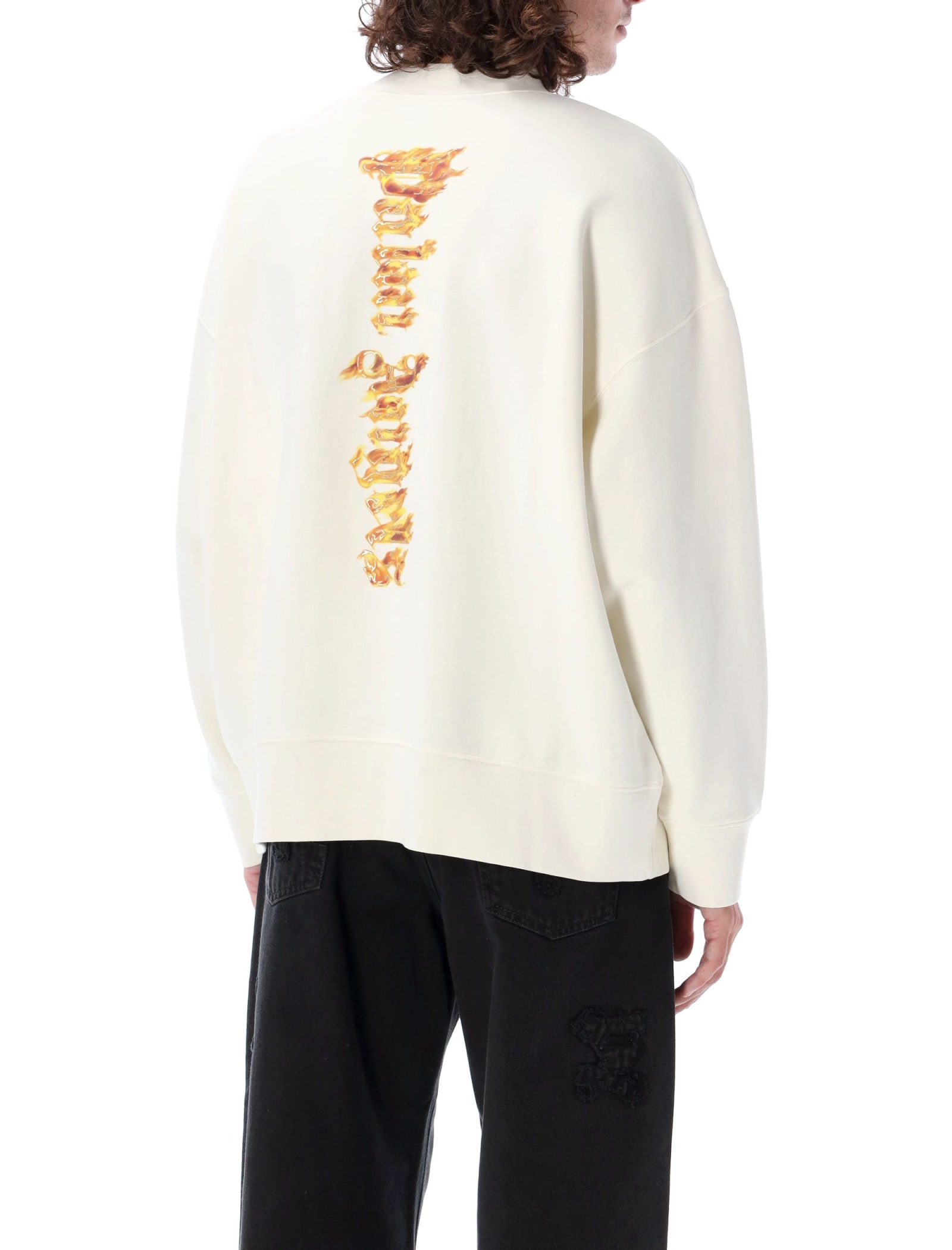 Shop Palm Angels Crew Neck Burning Palm T-shirt In White Gold