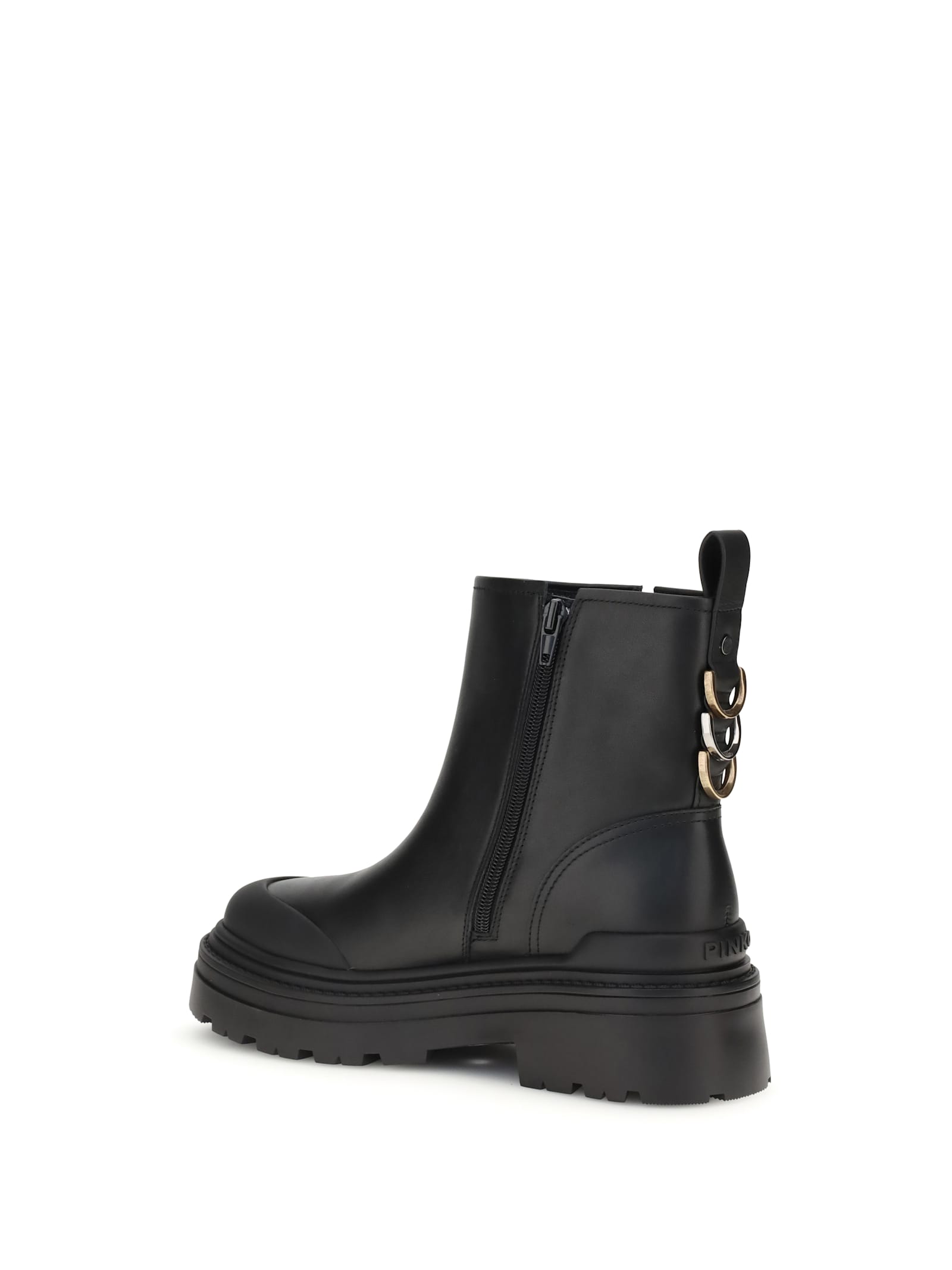 Pinko Leather Booties With Love Birds Logo In Black