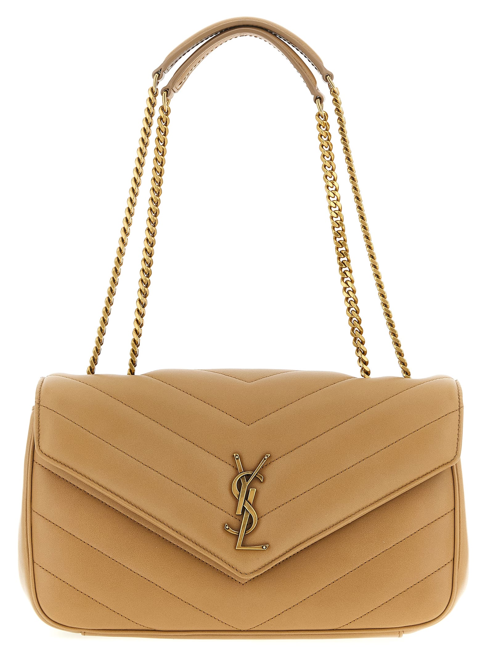 Saint Laurent Medium Loulou Quilted Leather Crossbody Bag In Nude