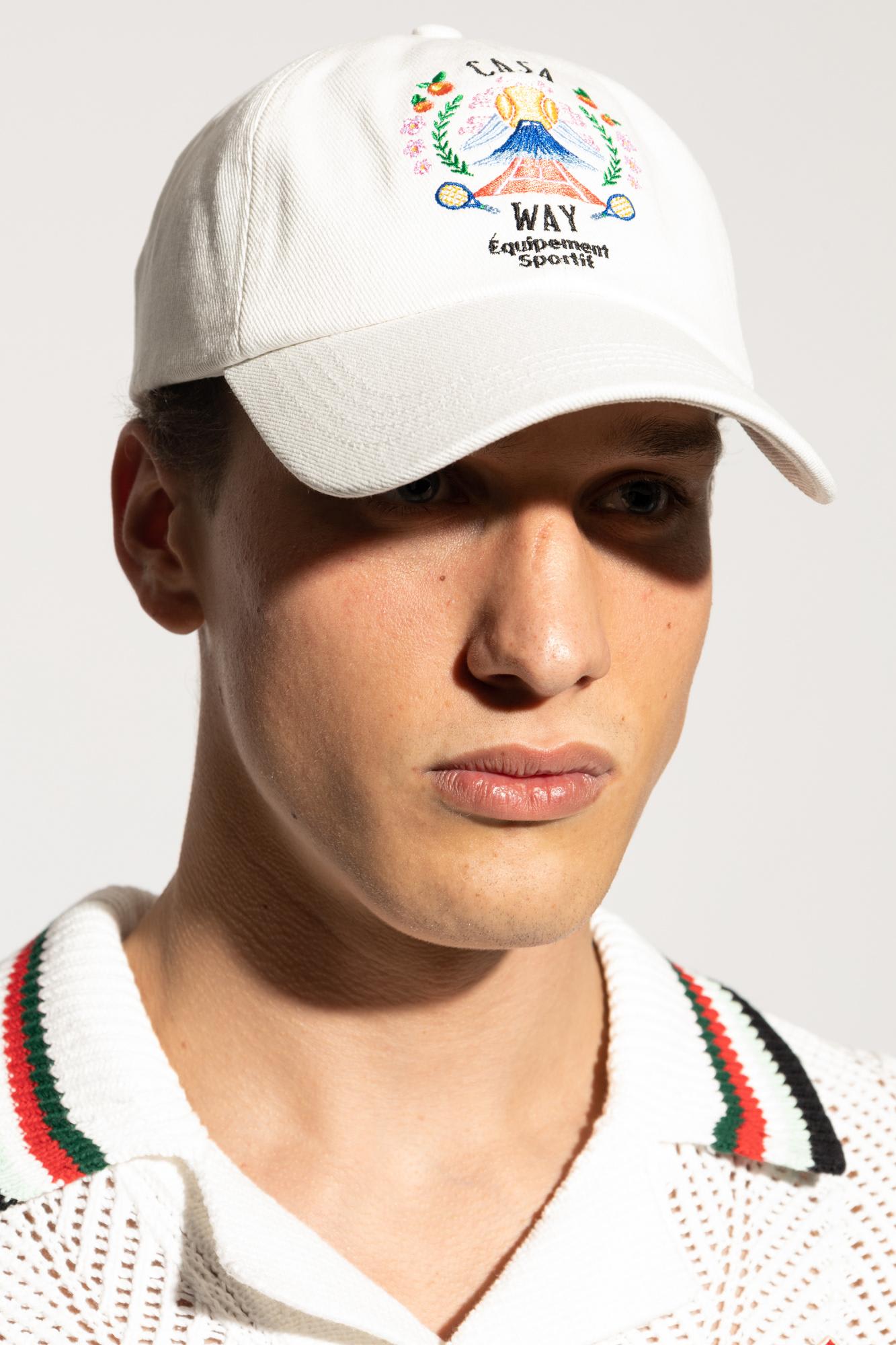 Casablanca Mens Casa Way Mountain Embroidered Cotton Baseball Cap In White