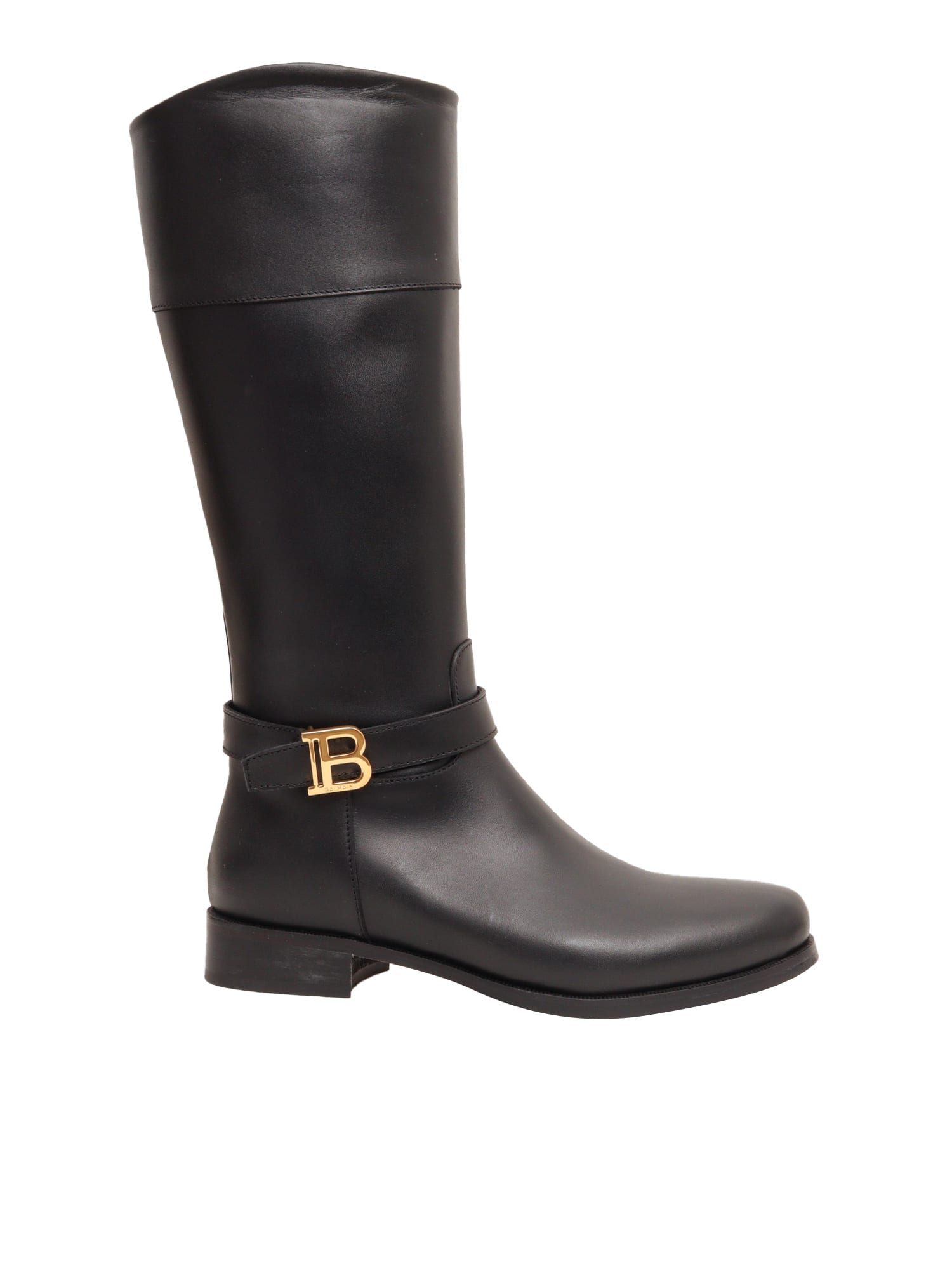 Balmain Buckled Leather Boots In Black