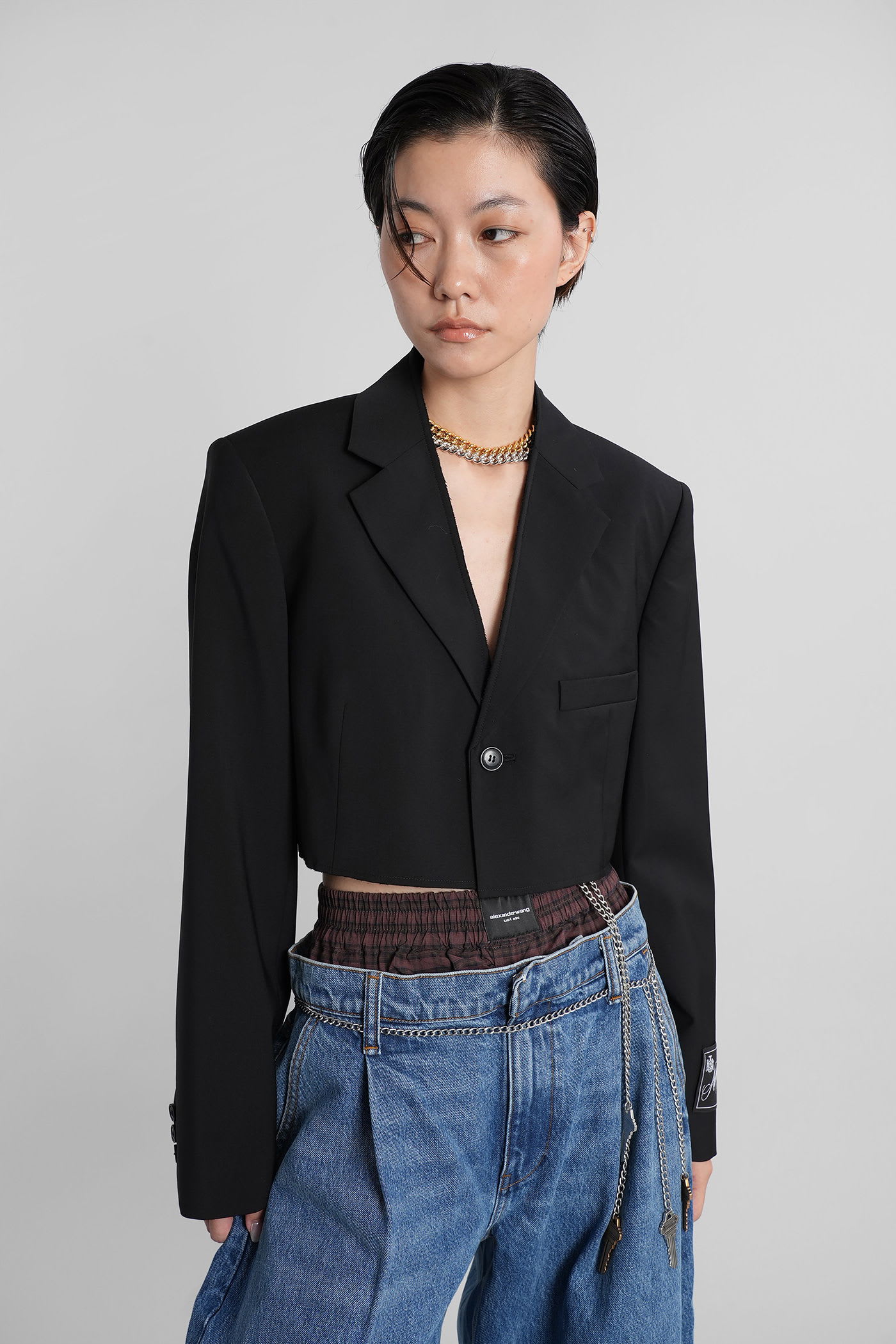Alexander Wang Cropped Blazer With Chain In Black
