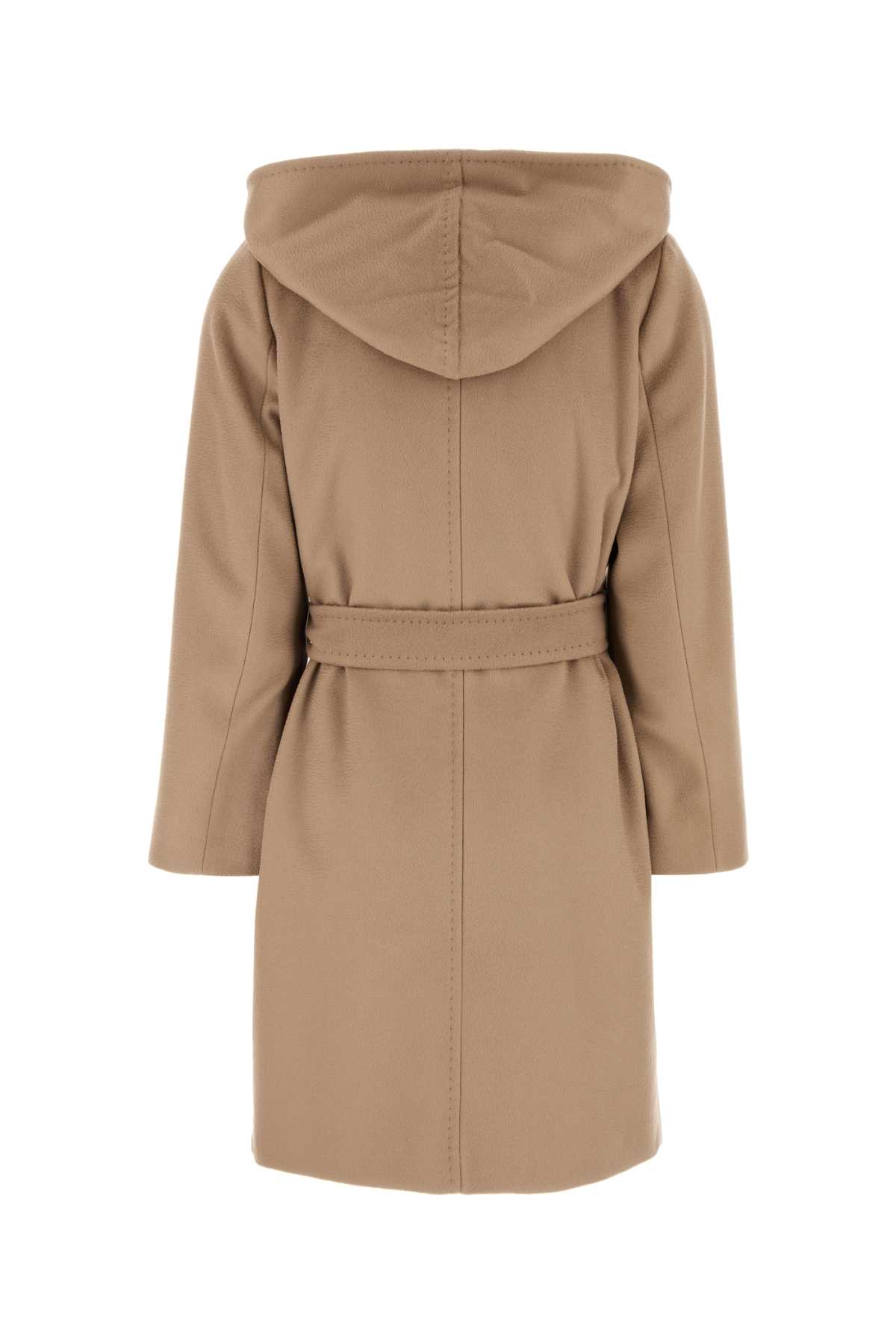 Max Mara Belted Waist Hooded Jacket Pockets In Brown
