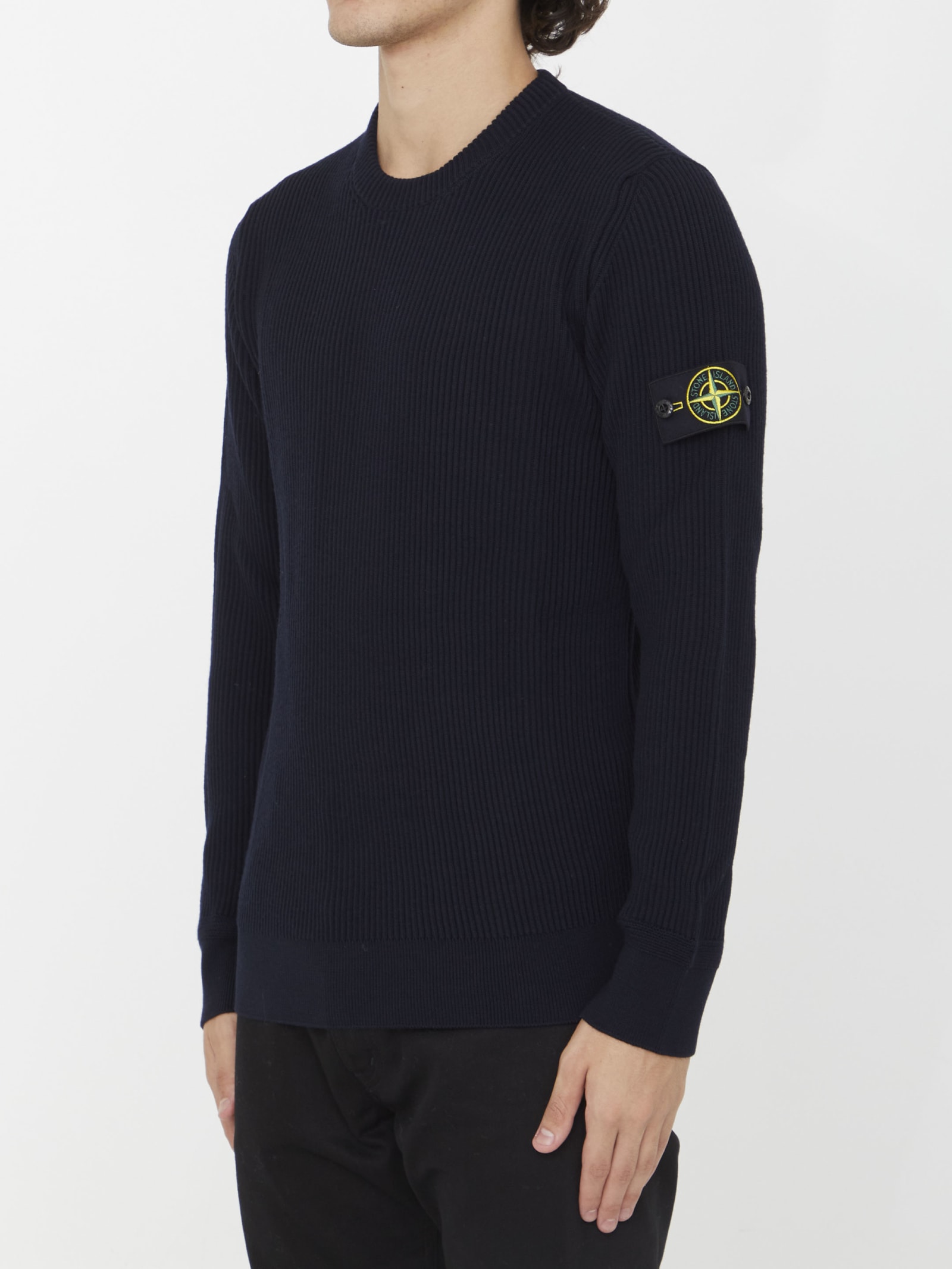 Shop Stone Island Logo-patch Knit Jumper Sweater In Navy Blue