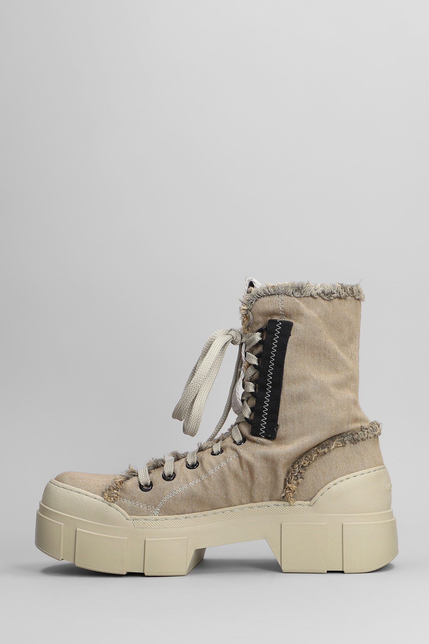 Shop Vic Matie Denim-enzini 305-355 Combat Boots In Beige Fabric